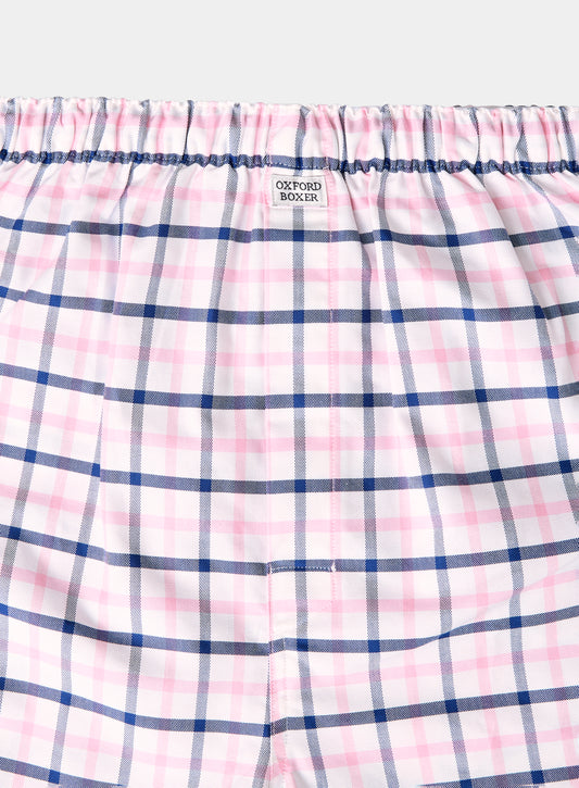 Cotton Boxers - Navy and Pink Check