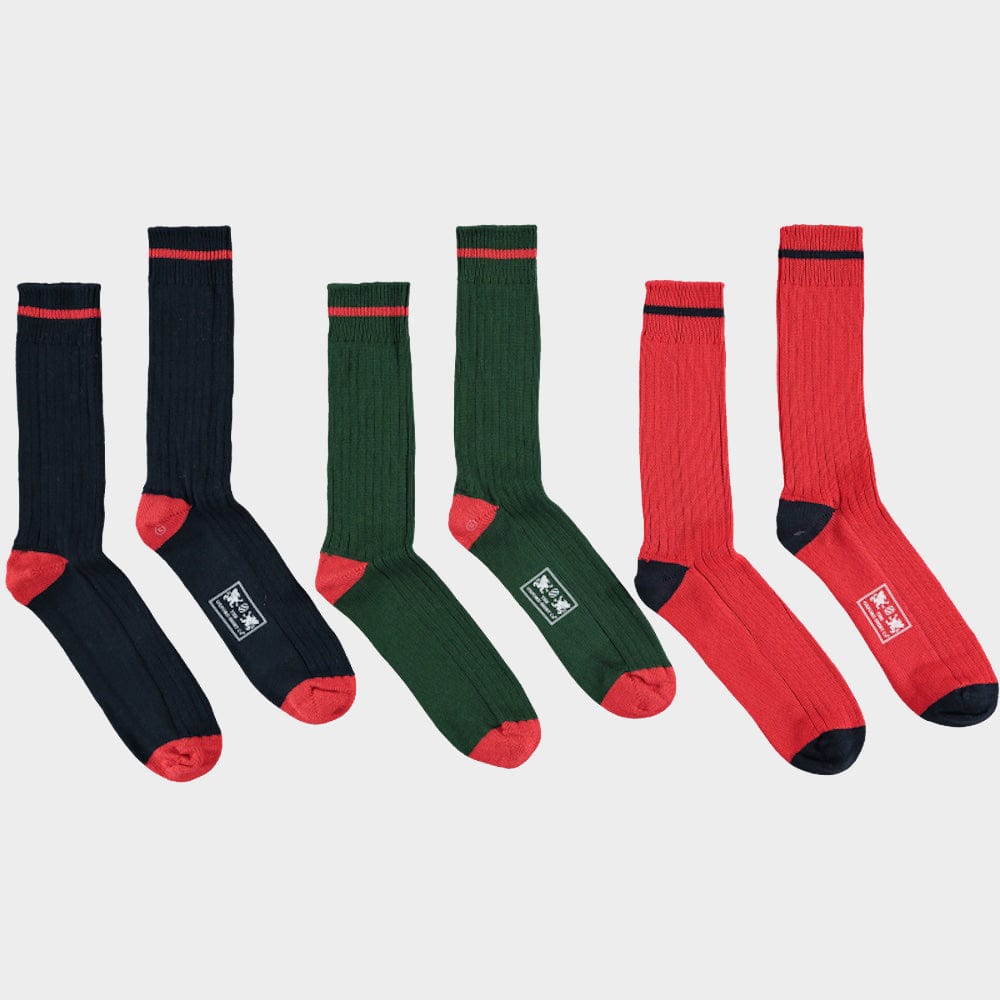3 Pack of Socks in Red Contrast