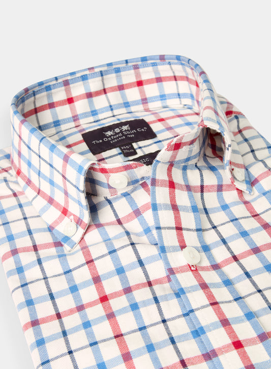 Button Down Tattersall Shirt - Red and Blue Check