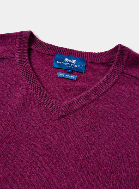 Cashmere V Neck in Aubergine