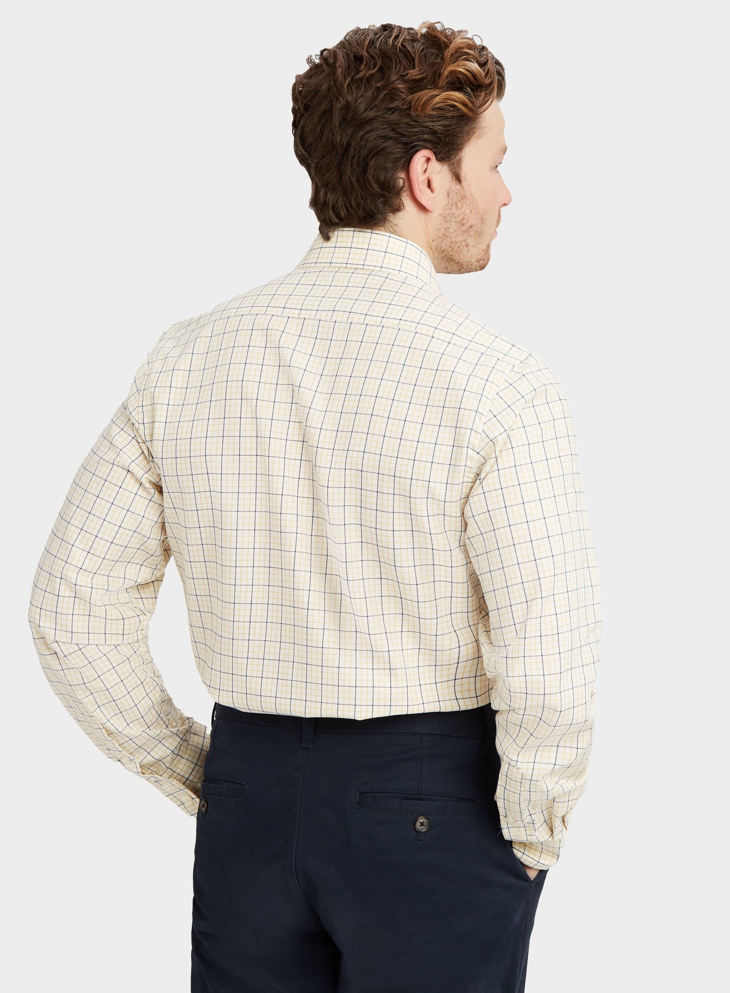 "Classic Tattersall Shirt in Fine Yellow and Blue Check"
