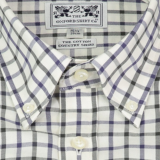 "Button Down Tattersall Shirt in Navy and Green Check"
