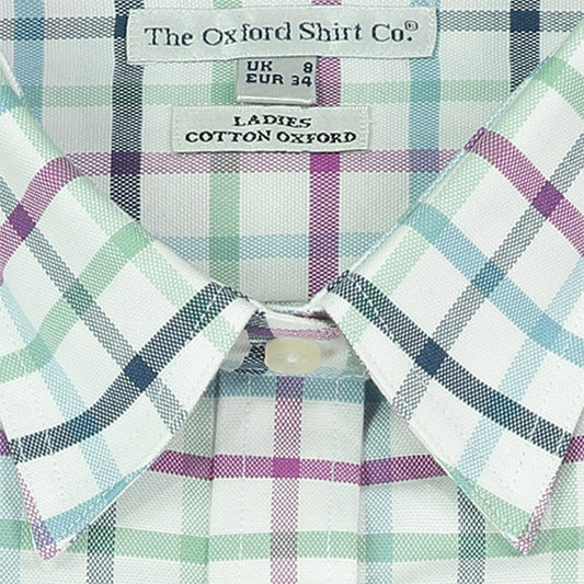 "Fitted Shirt in Green and Purple Check"
