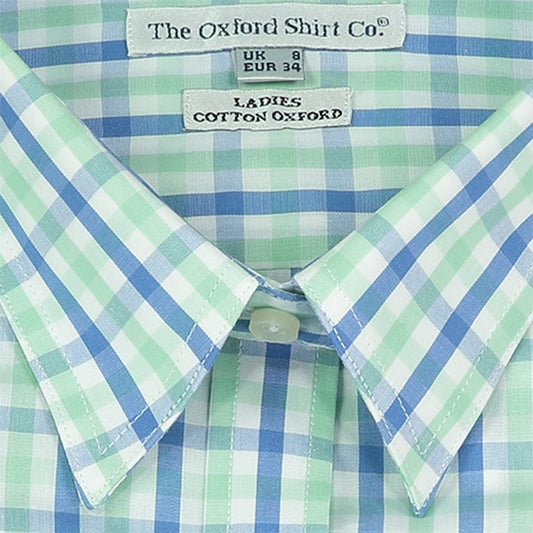 "Womens Fitted Shirt in Green and Blue Check - Oxford Shirt Co."