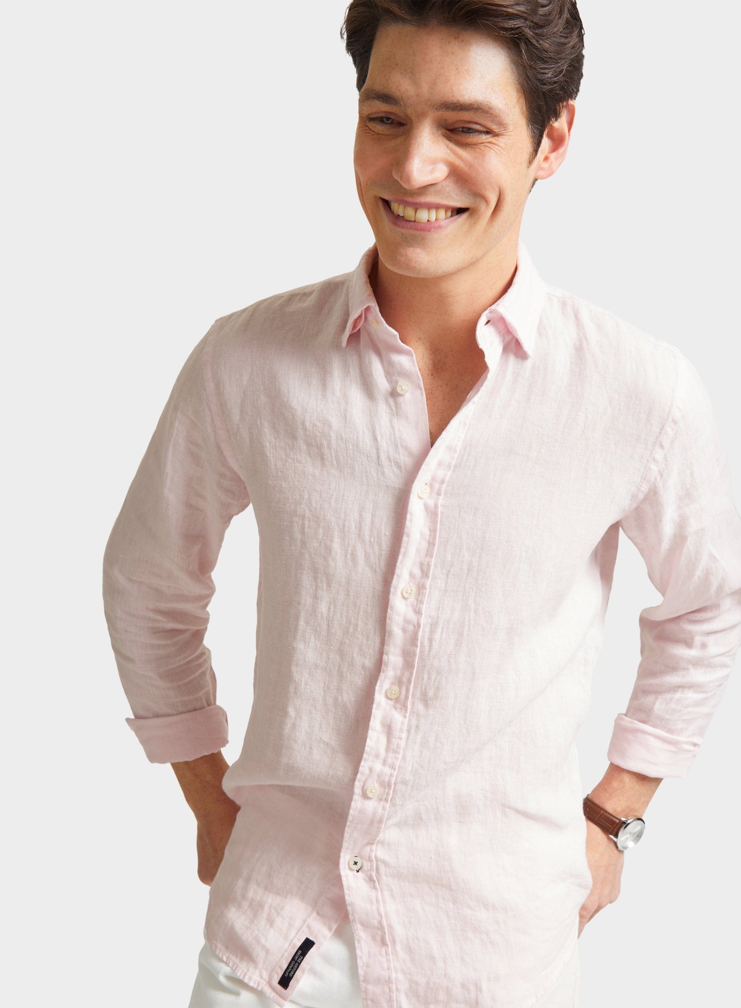 "Tailored Fit Linen Shirt in Pink"