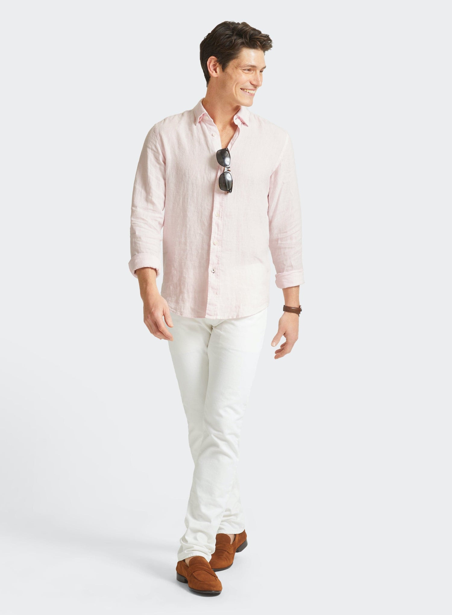 "Tailored Fit Linen Shirt in Pink"