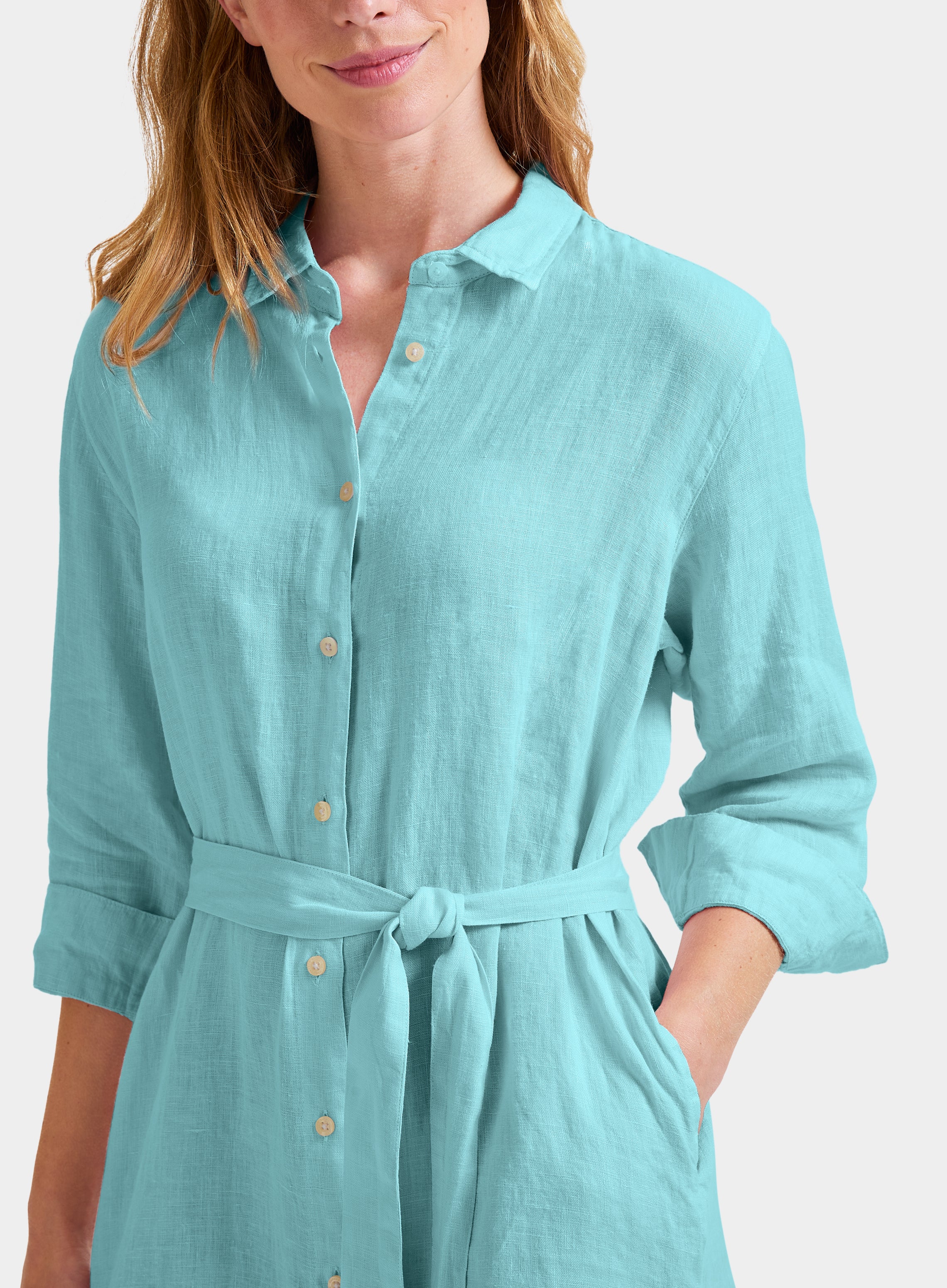 Linen Shirt Dresses For Women 2026.Womens Linen Shirt Dress in Aqua - Oxford Shirt Co.