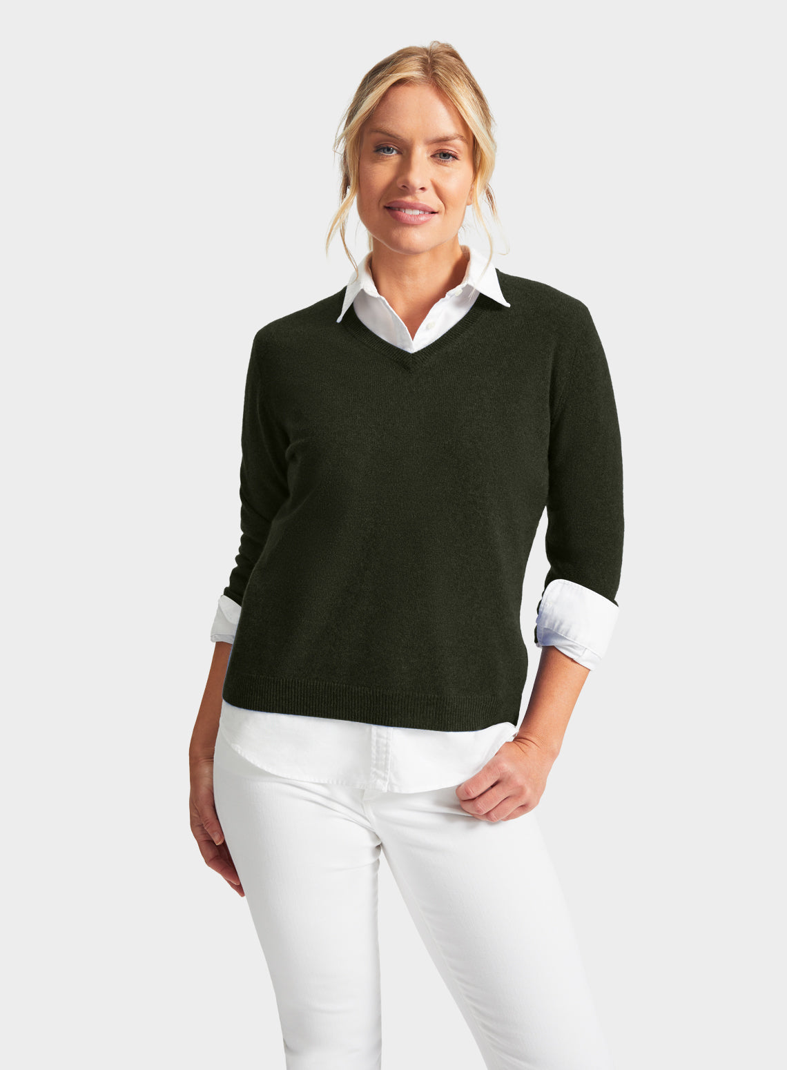 Cashmere V Neck in Highland Green