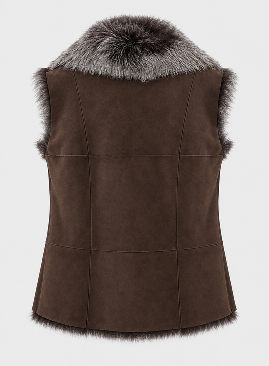 Fur-Lined Shearling Gilet - Brown