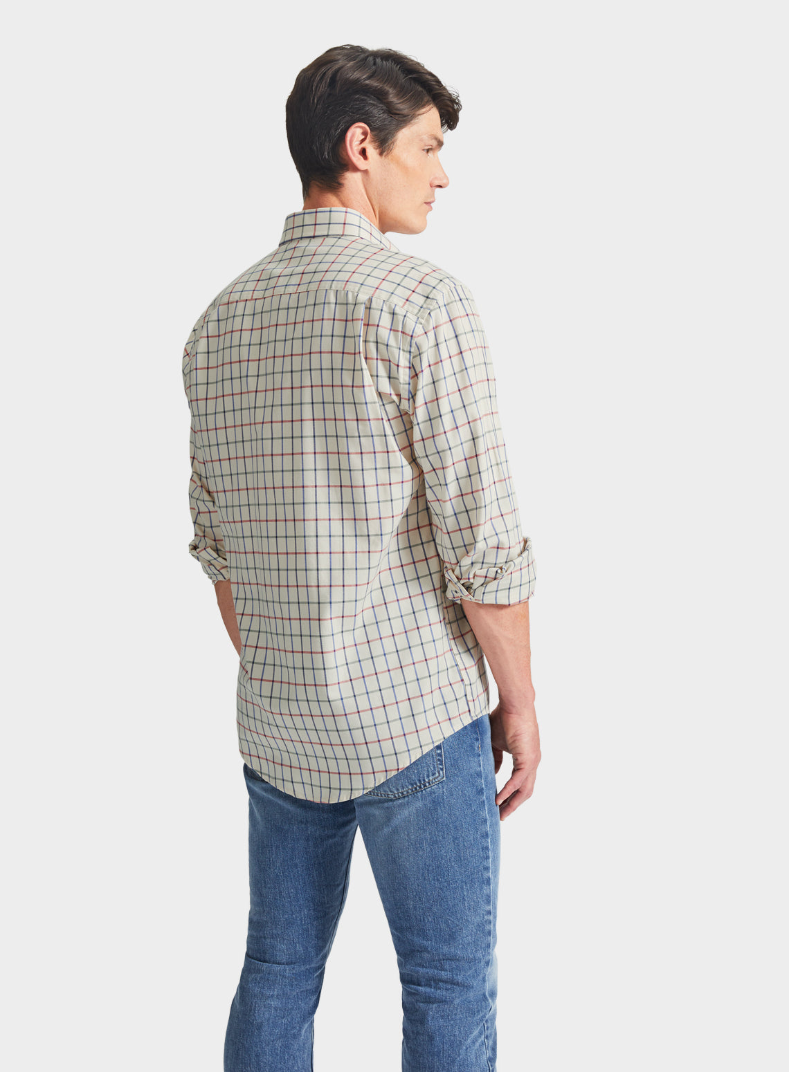 Button Down Tattersall Shirt in Red and Green Check
