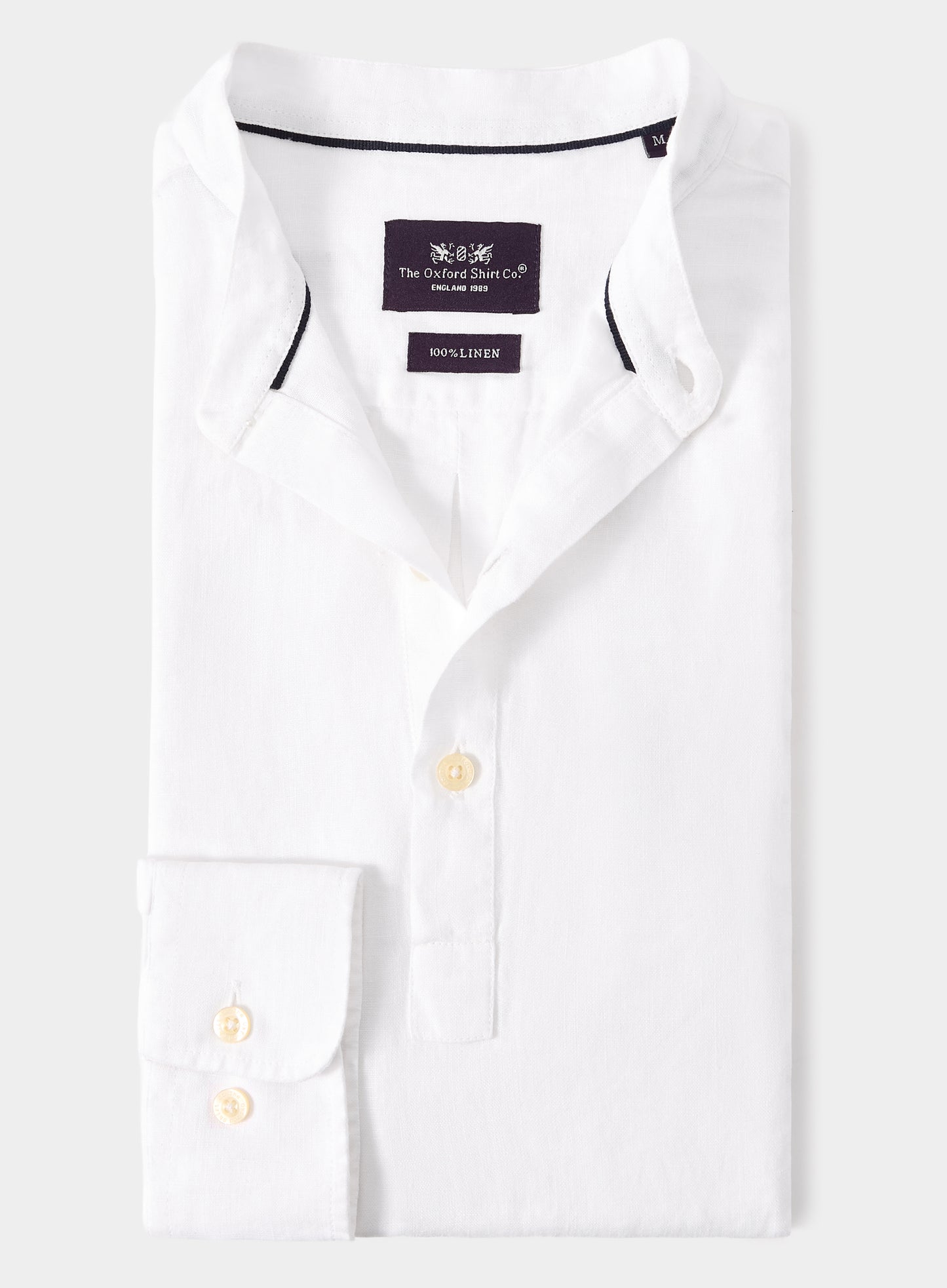 Half Placket Nehru Collar Linen Shirt - White