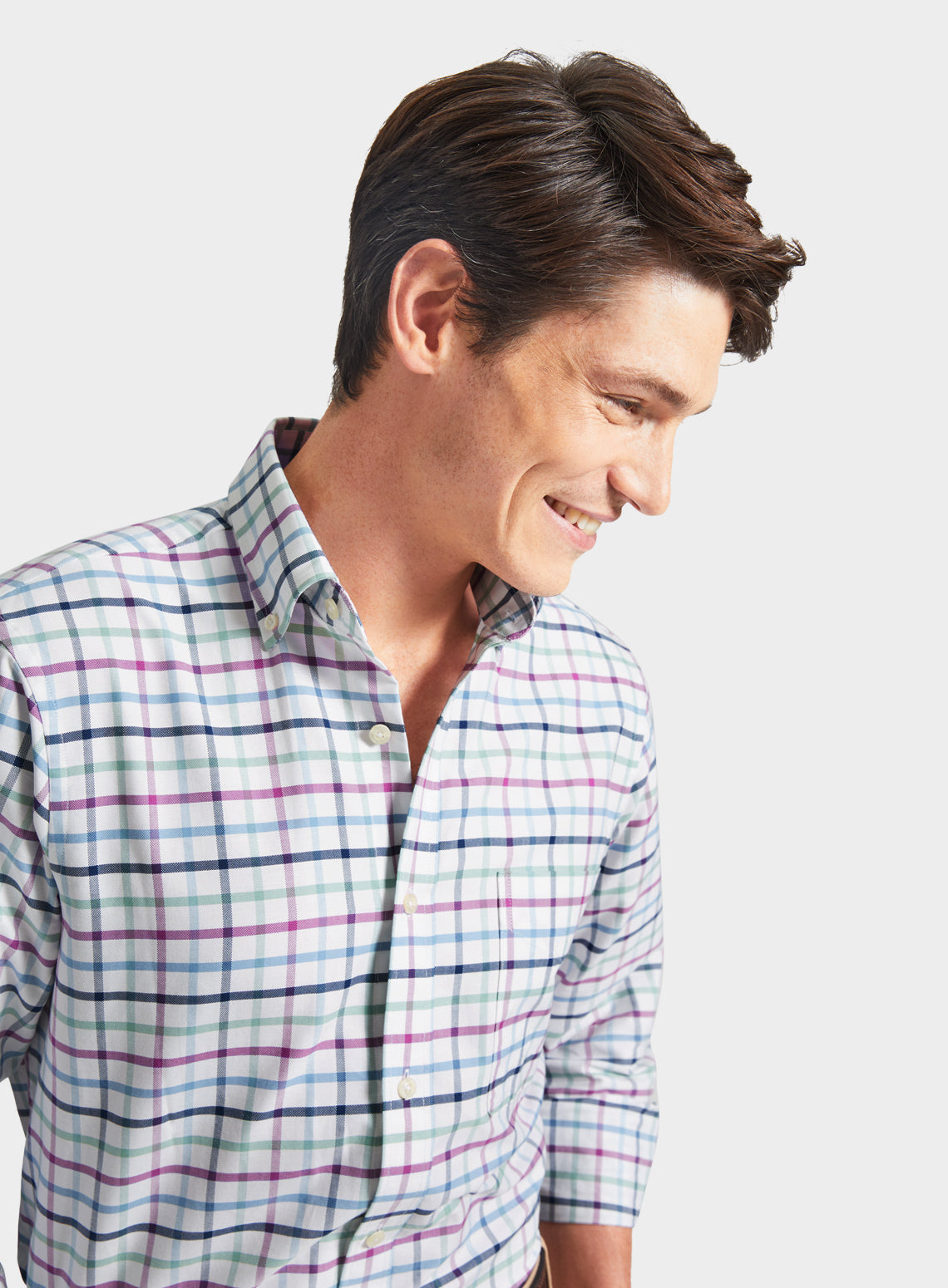 Button Down Shirt in Green and Purple Check
