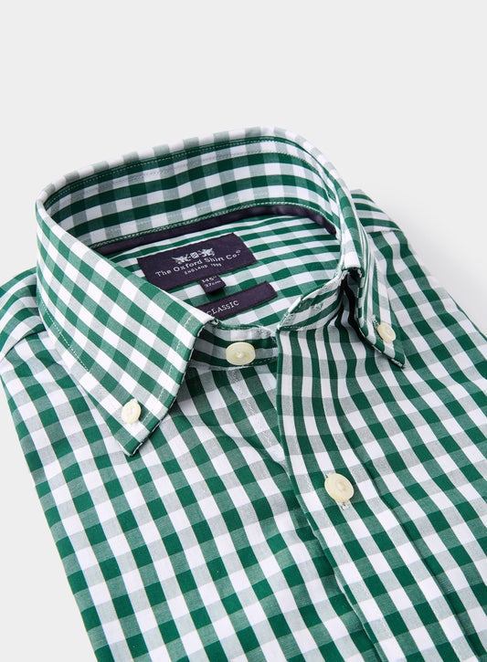 Button Down Cotton Poplin Shirt in Green Check