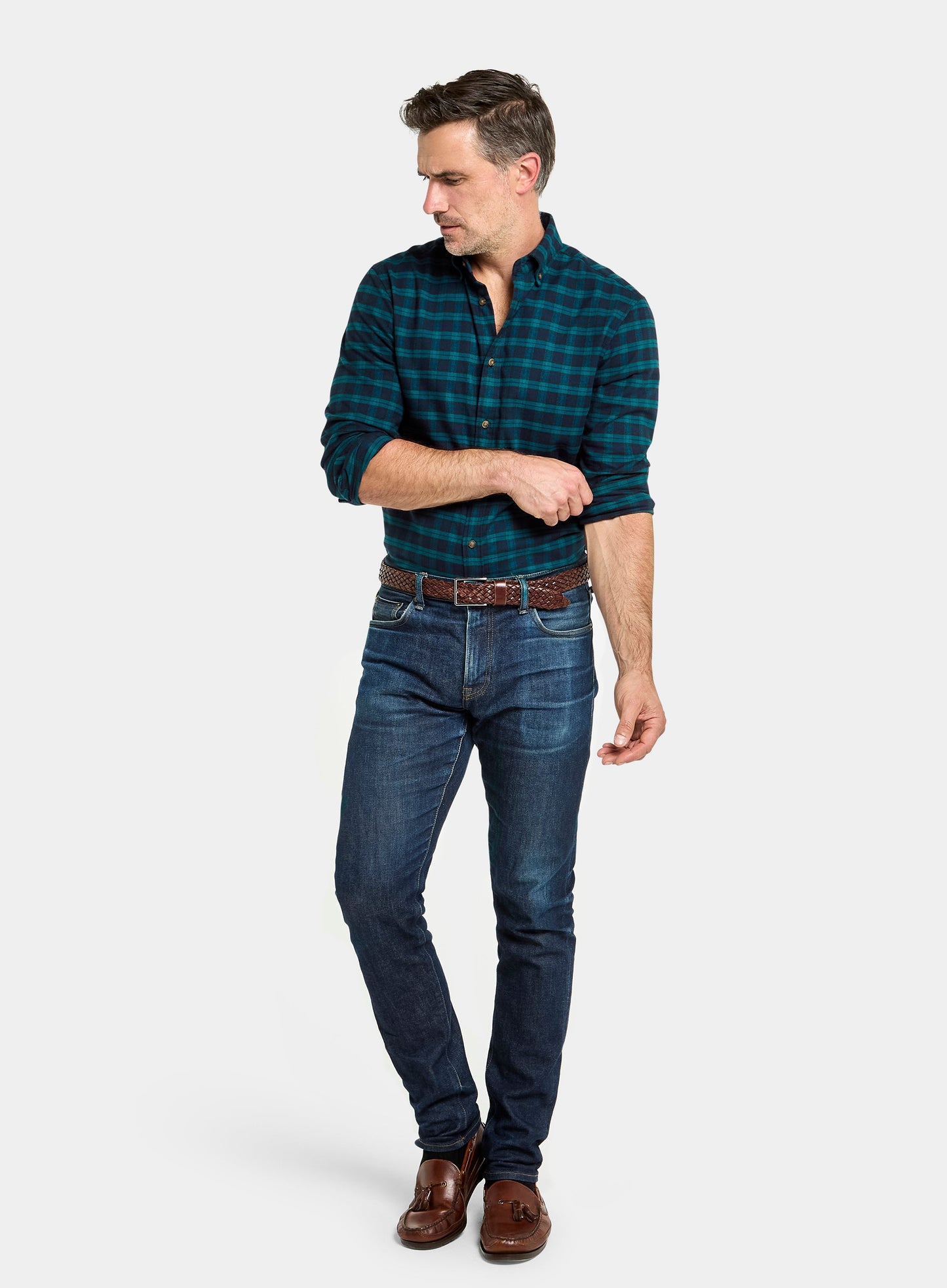 Button Down Flannel Shirt - Green and Navy Check