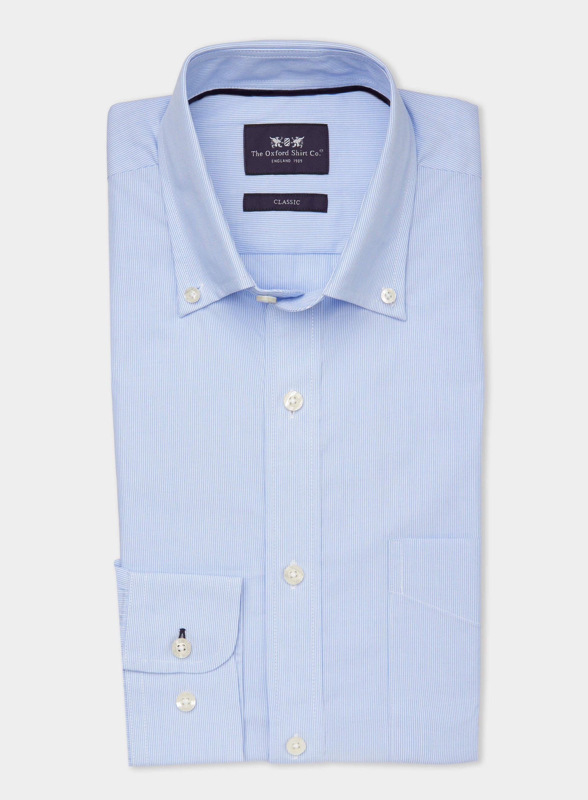 Button Down Shirt in Fine Blue Stripe