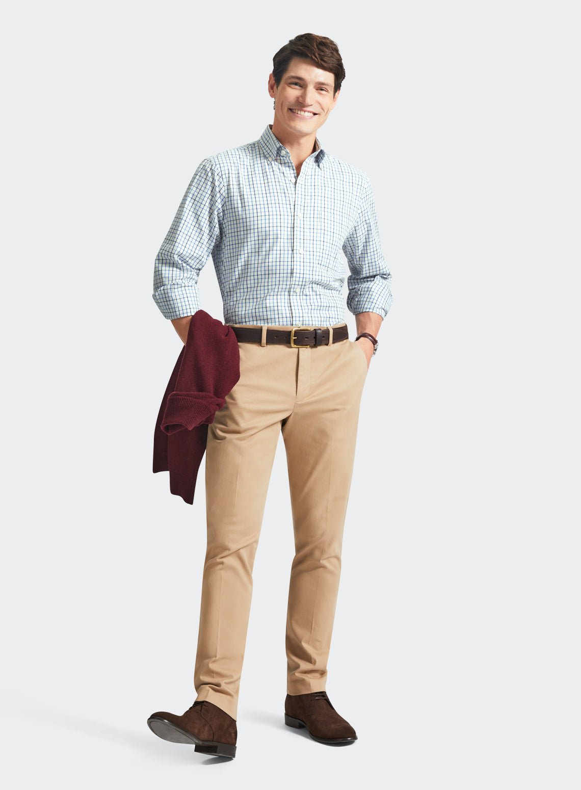 Button Down Tattersall Shirt in Blue Check