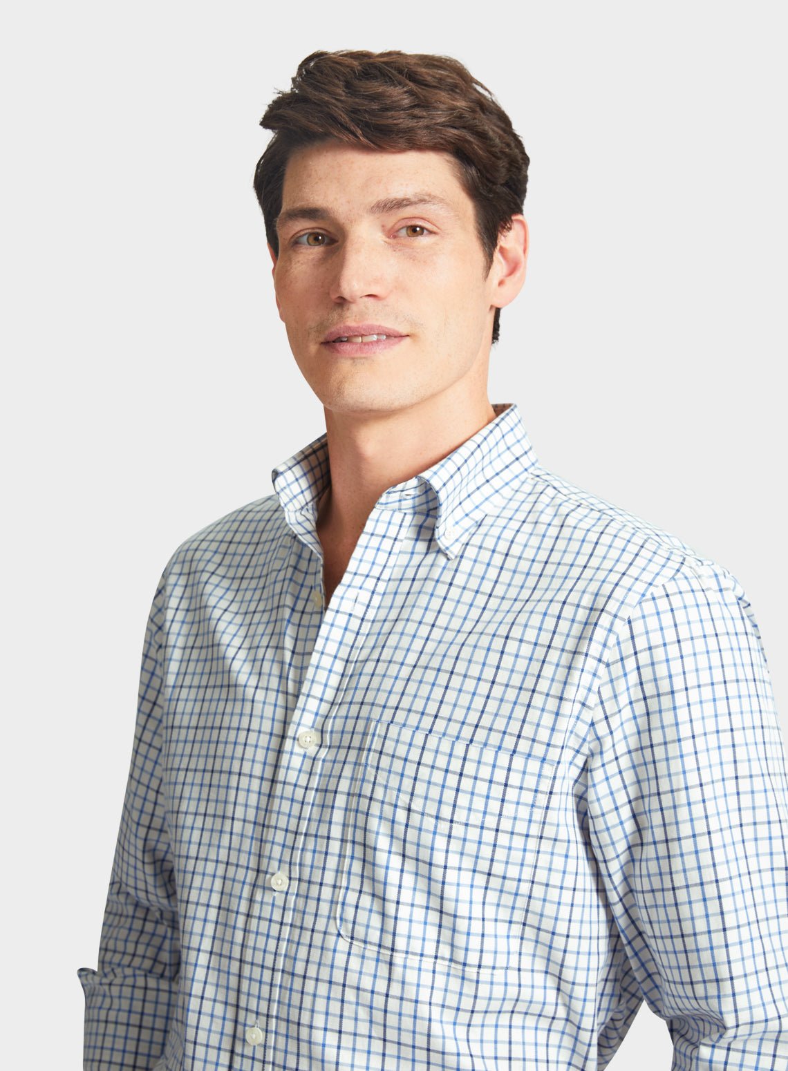 Button Down Tattersall Shirt in Blue Check