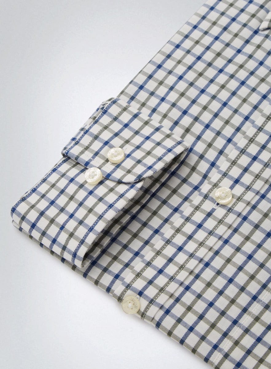 Button Down Tattersall Shirt in Green and Blue Check
