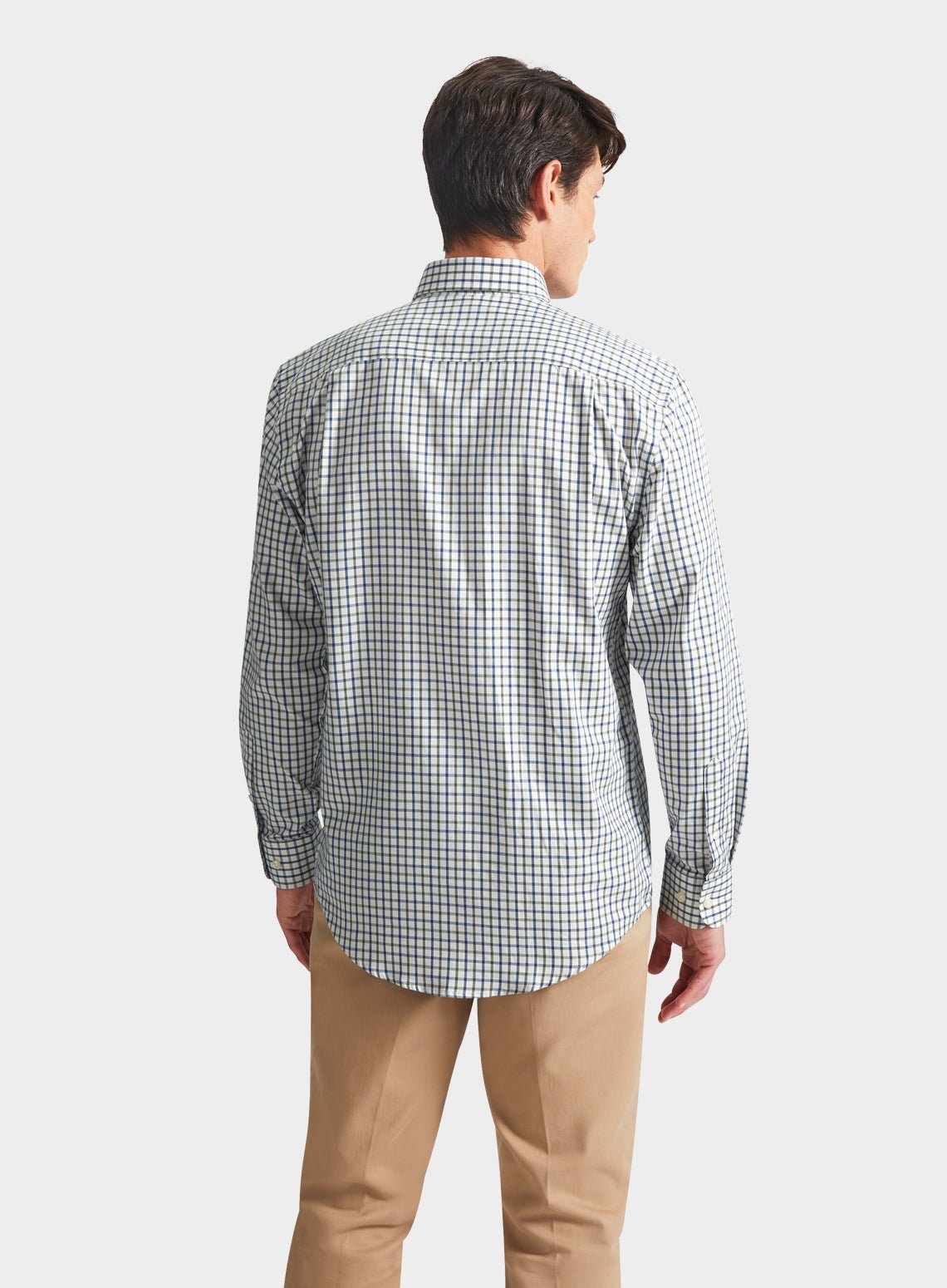 Button Down Tattersall Shirt in Green and Blue Check