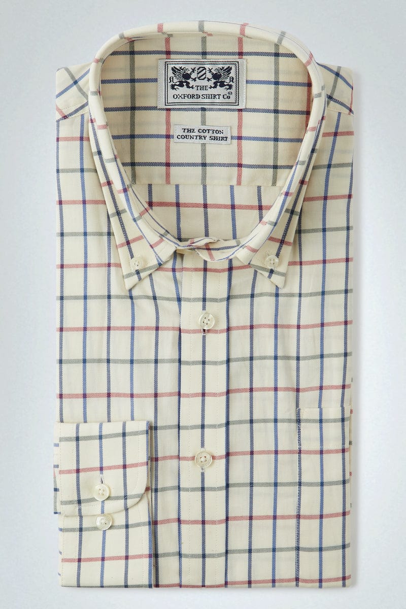 Button Down Tattersall Shirt in Red and Green Check