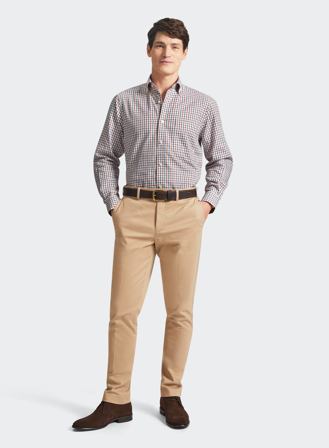 Button Down Tattersall Shirt in Red and Navy Check