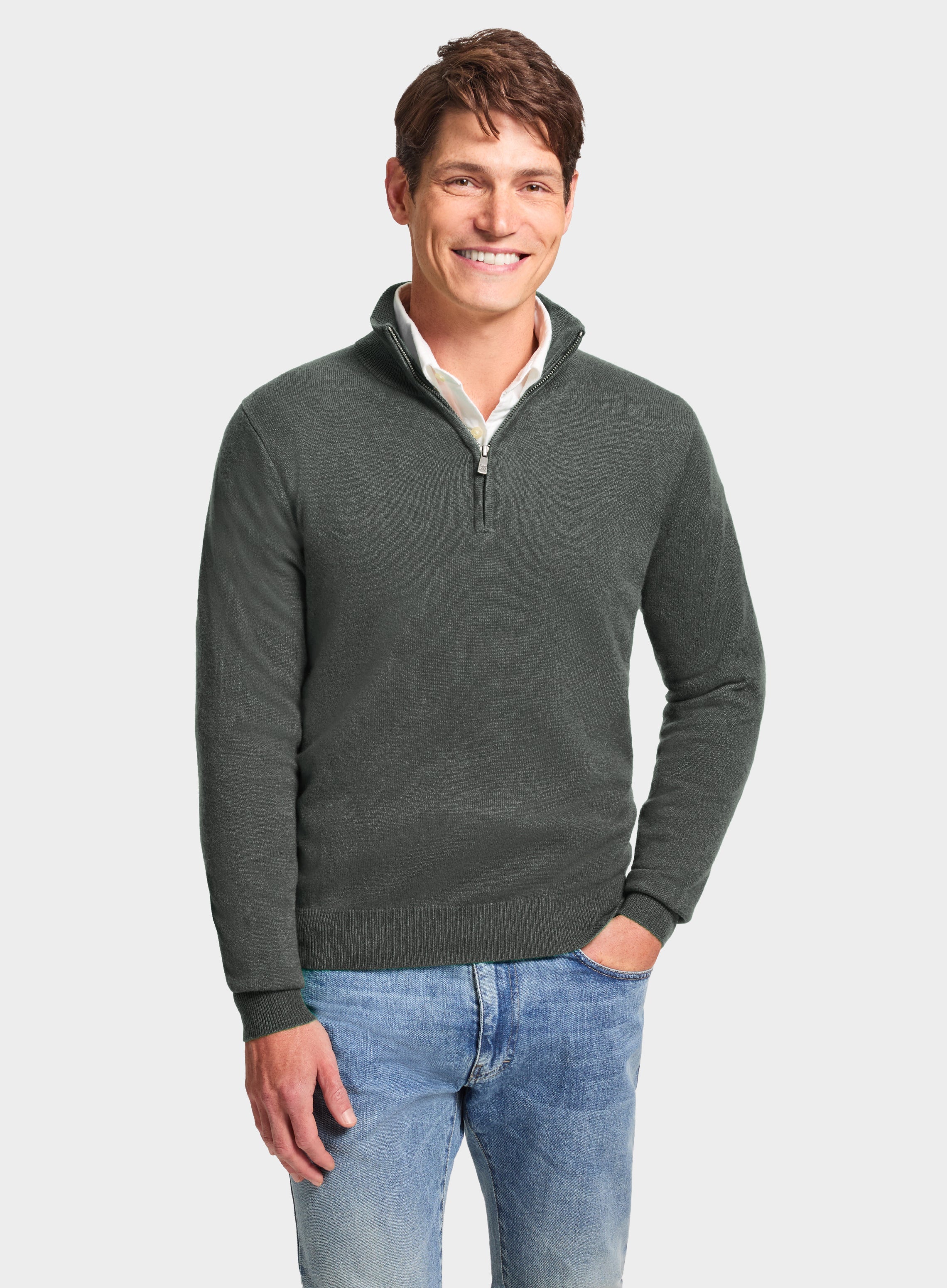 Mens Cashmere 1/4 Zip Jumper in Highland Green - Oxford Shirt Co. Mens Cashmere 1/4 Zip Jumper in Highland Green - Oxford Shirt Co.