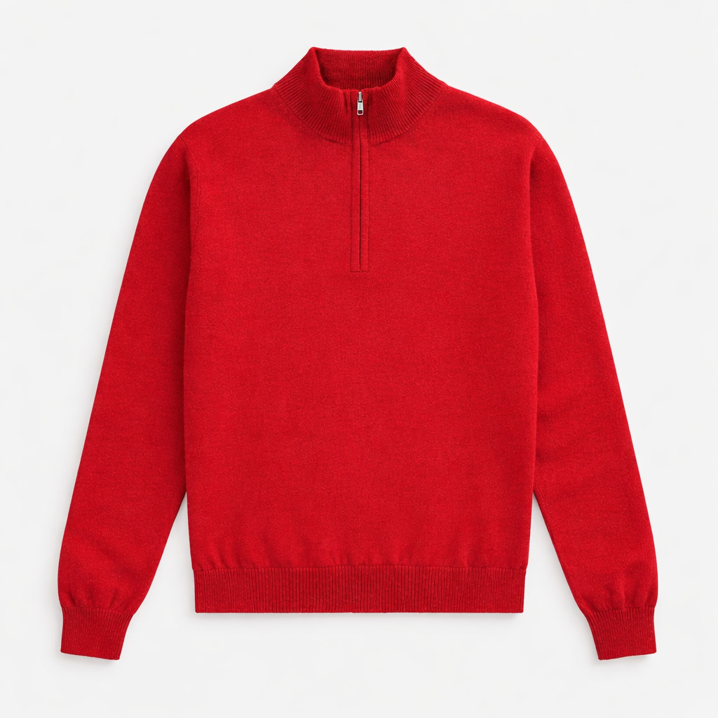 Mens Cashmere 1/4 Zip Jumper in Red - Oxford Shirt Co.