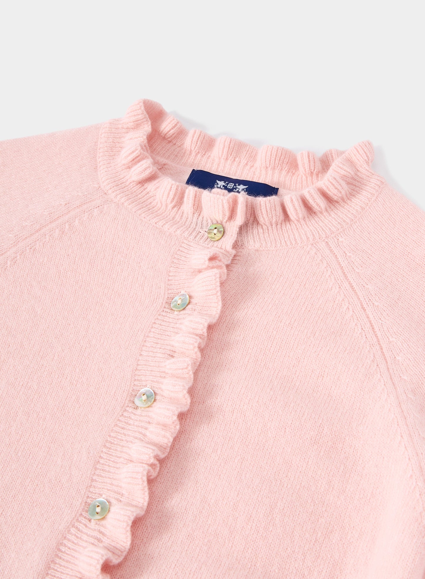 Cashmere Frill Cardigan in Pastel Pink