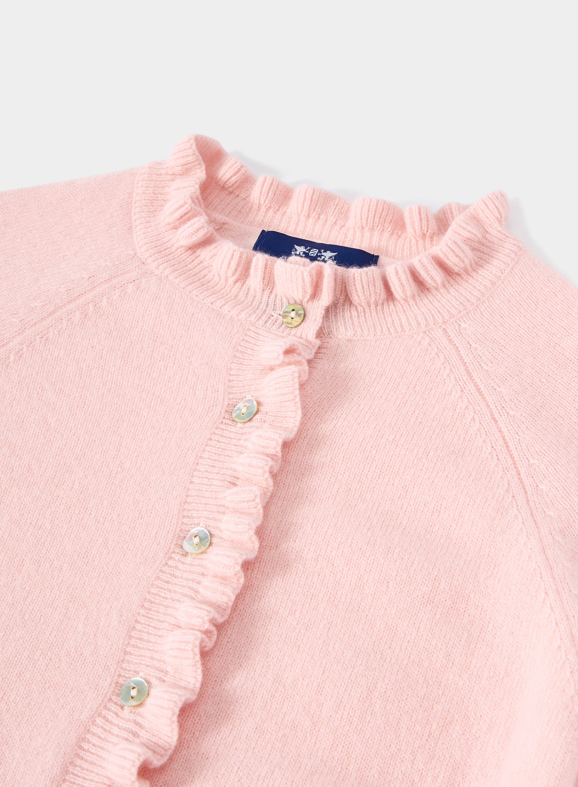 Cashmere Frill Cardigan in Pastel Pink
