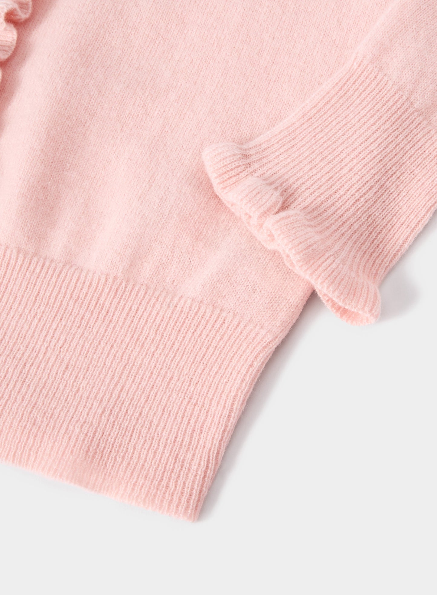Cashmere Frill Cardigan in Pastel Pink