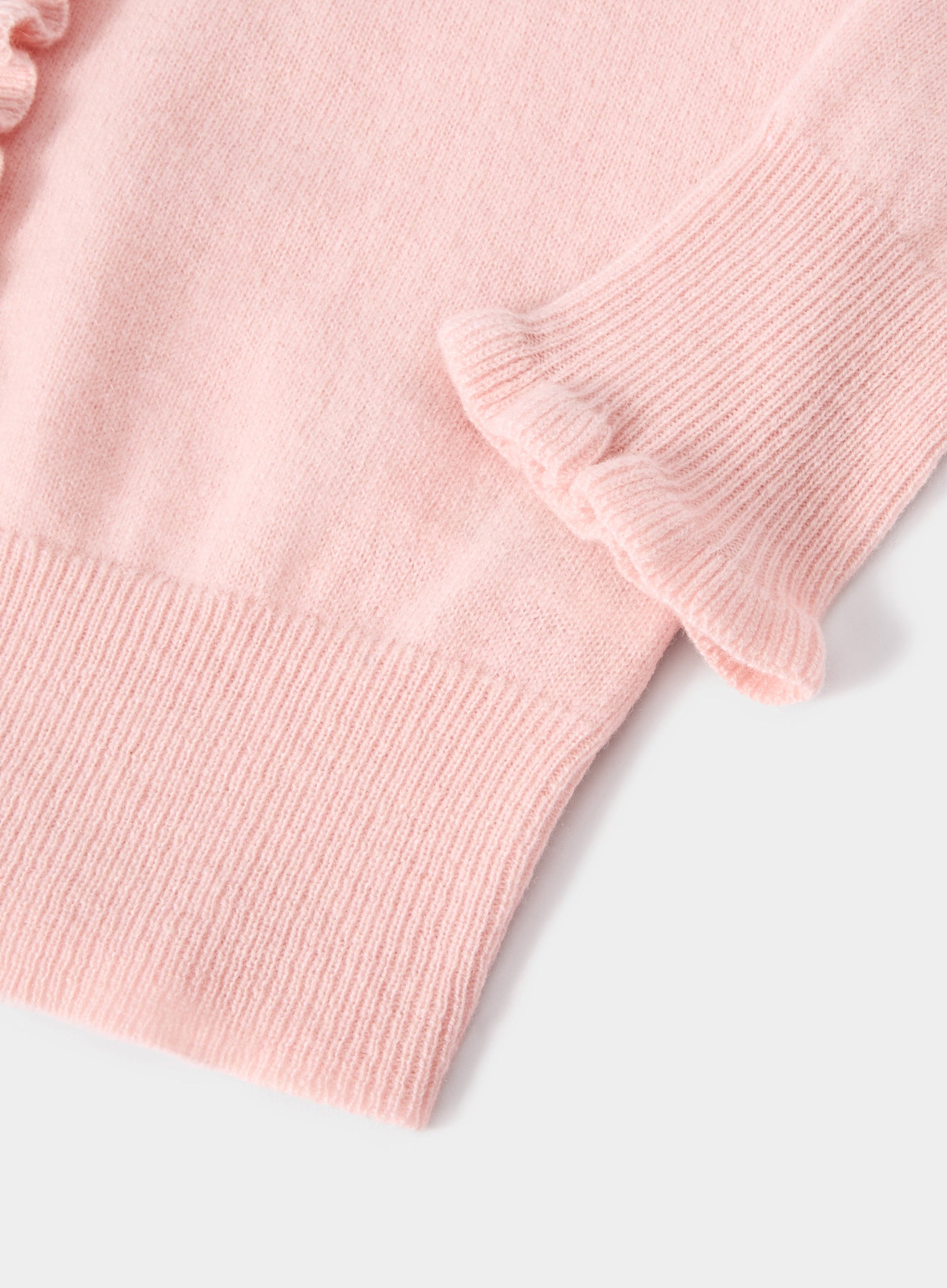 Cashmere Frill Cardigan in Pastel Pink