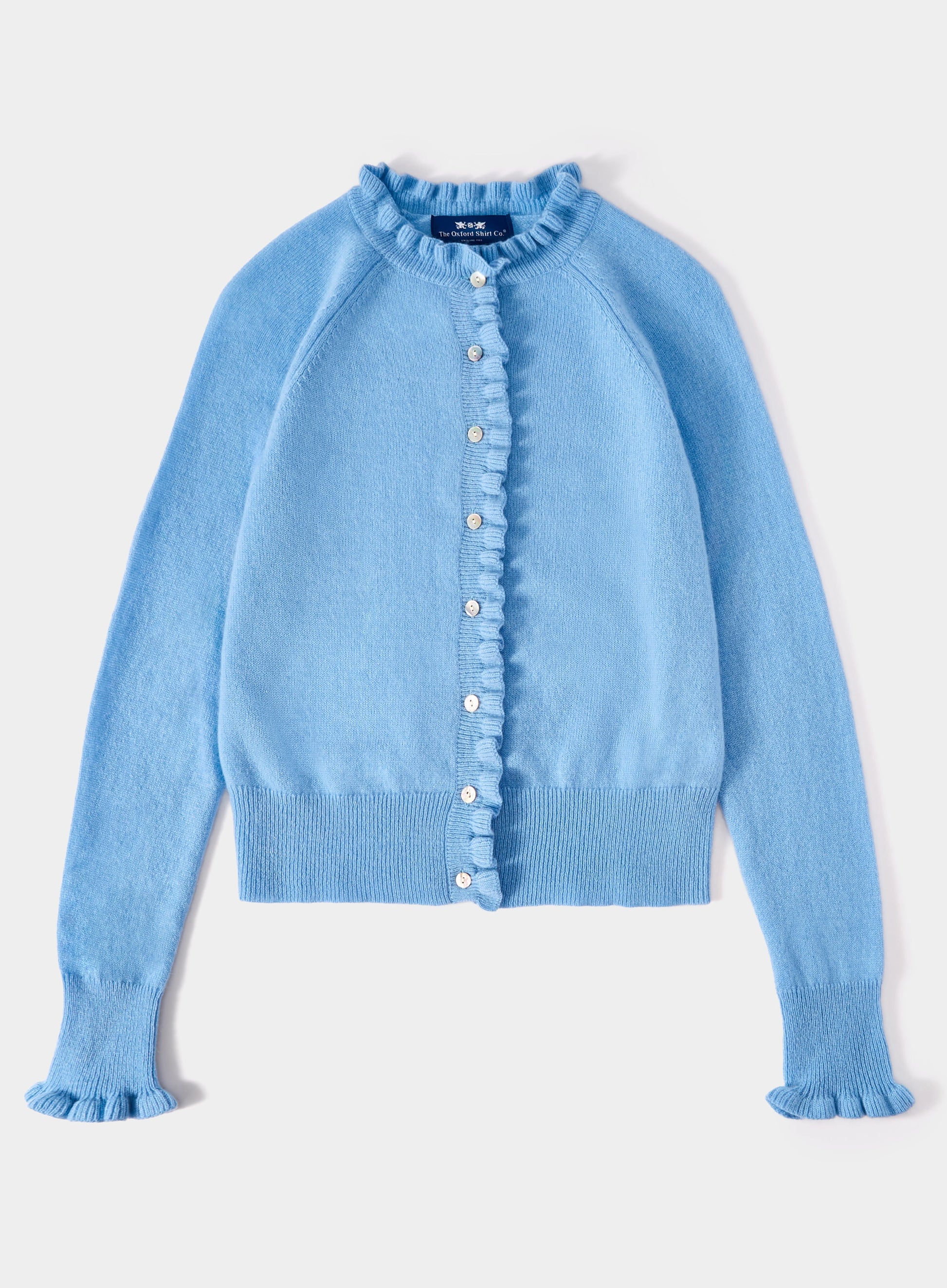 Cashmere Frill Cardigan in Periwinkle