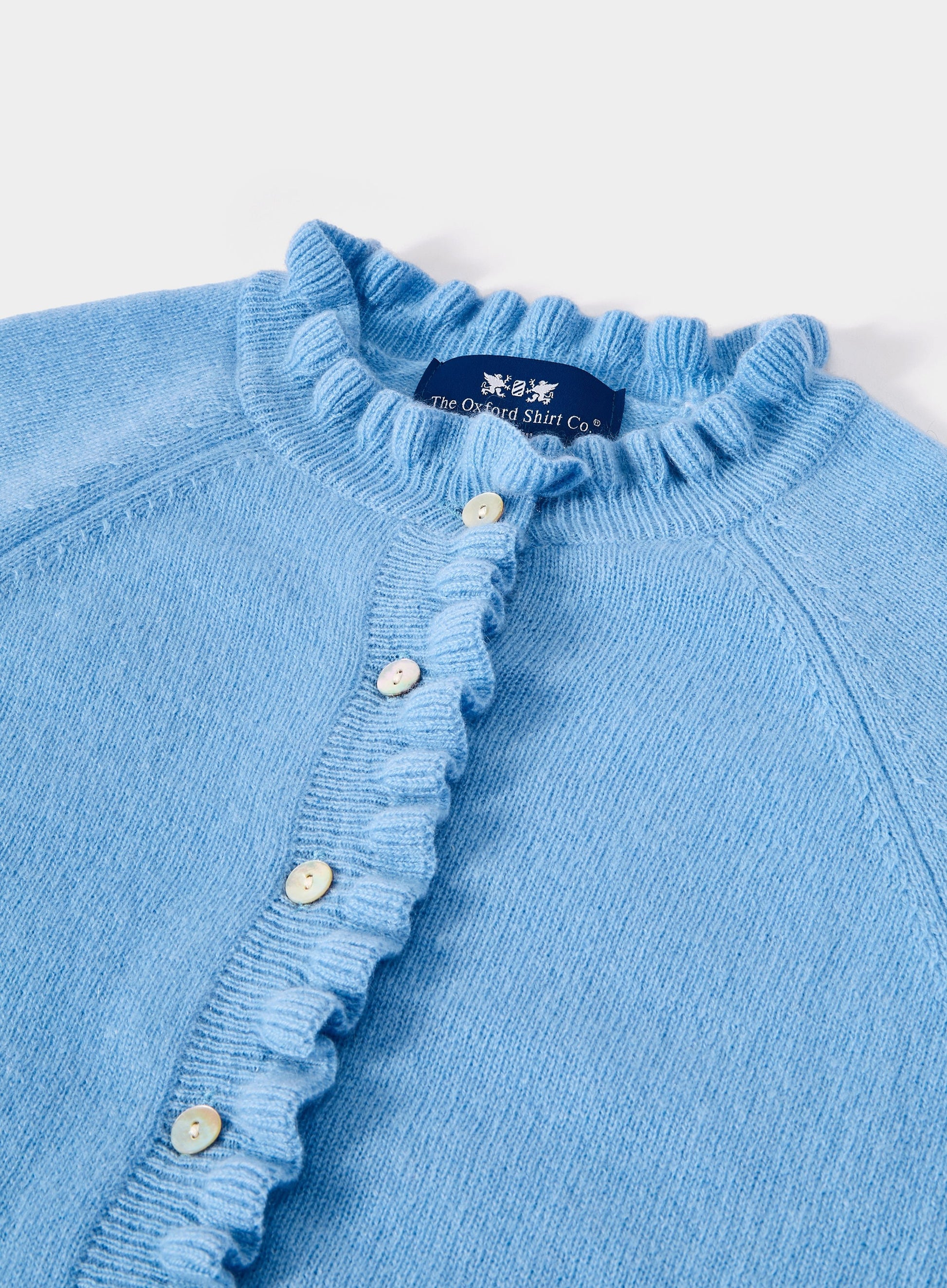 Cashmere Frill Cardigan in Periwinkle