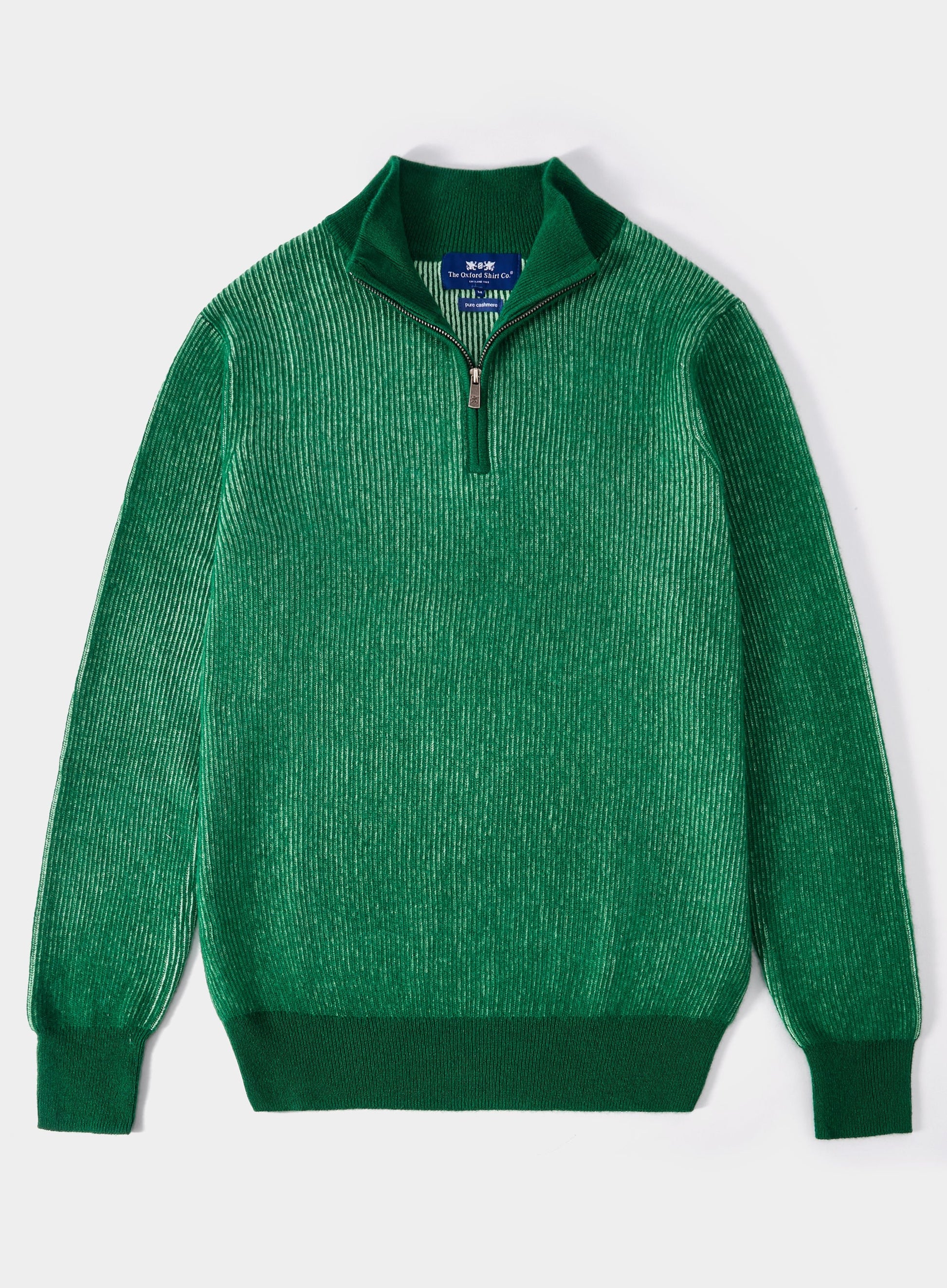 Cashmere Plaited Rib 1/4 Zip in Grass