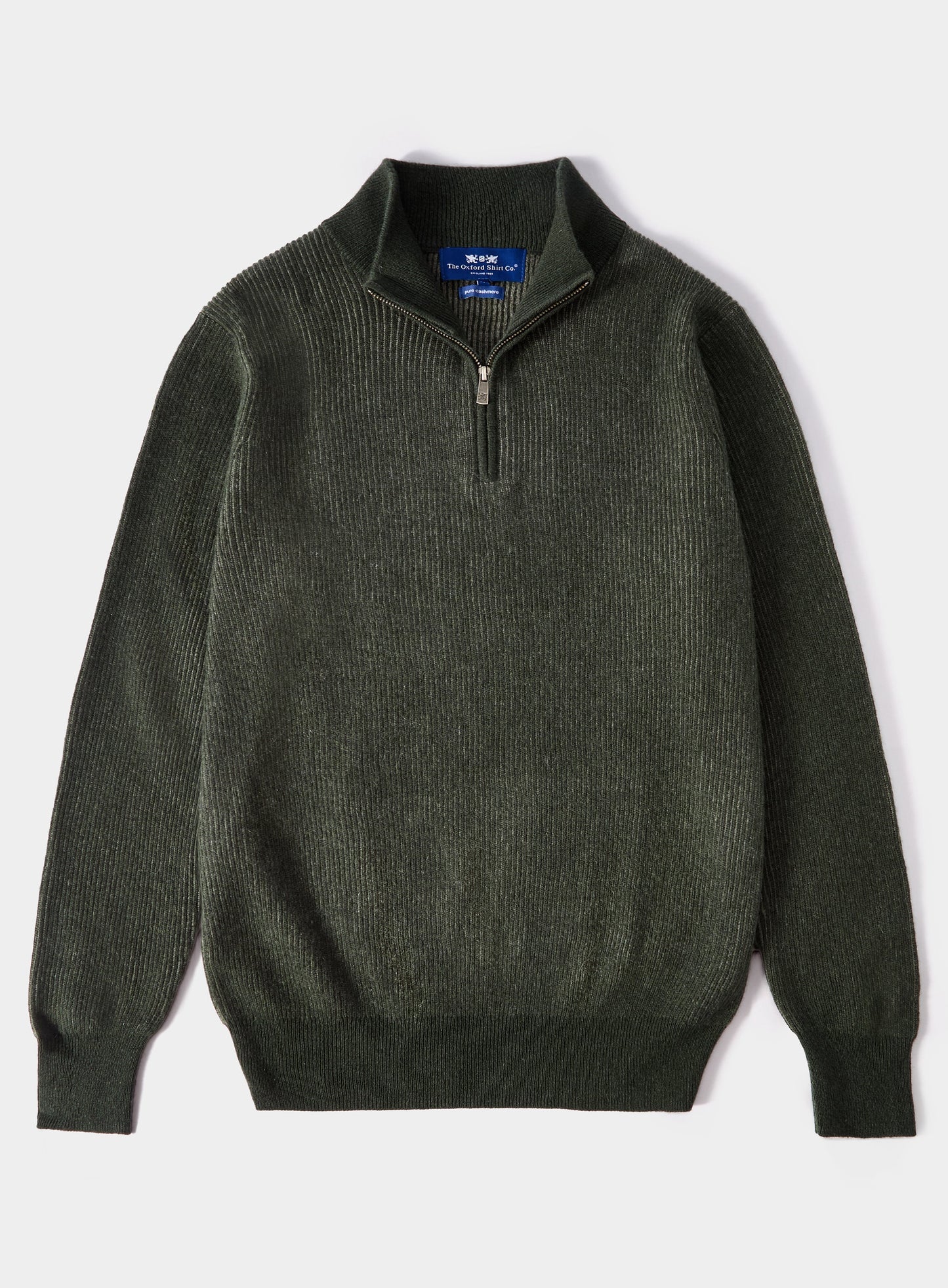 Cashmere Plaited Rib 1/4 Zip in Green