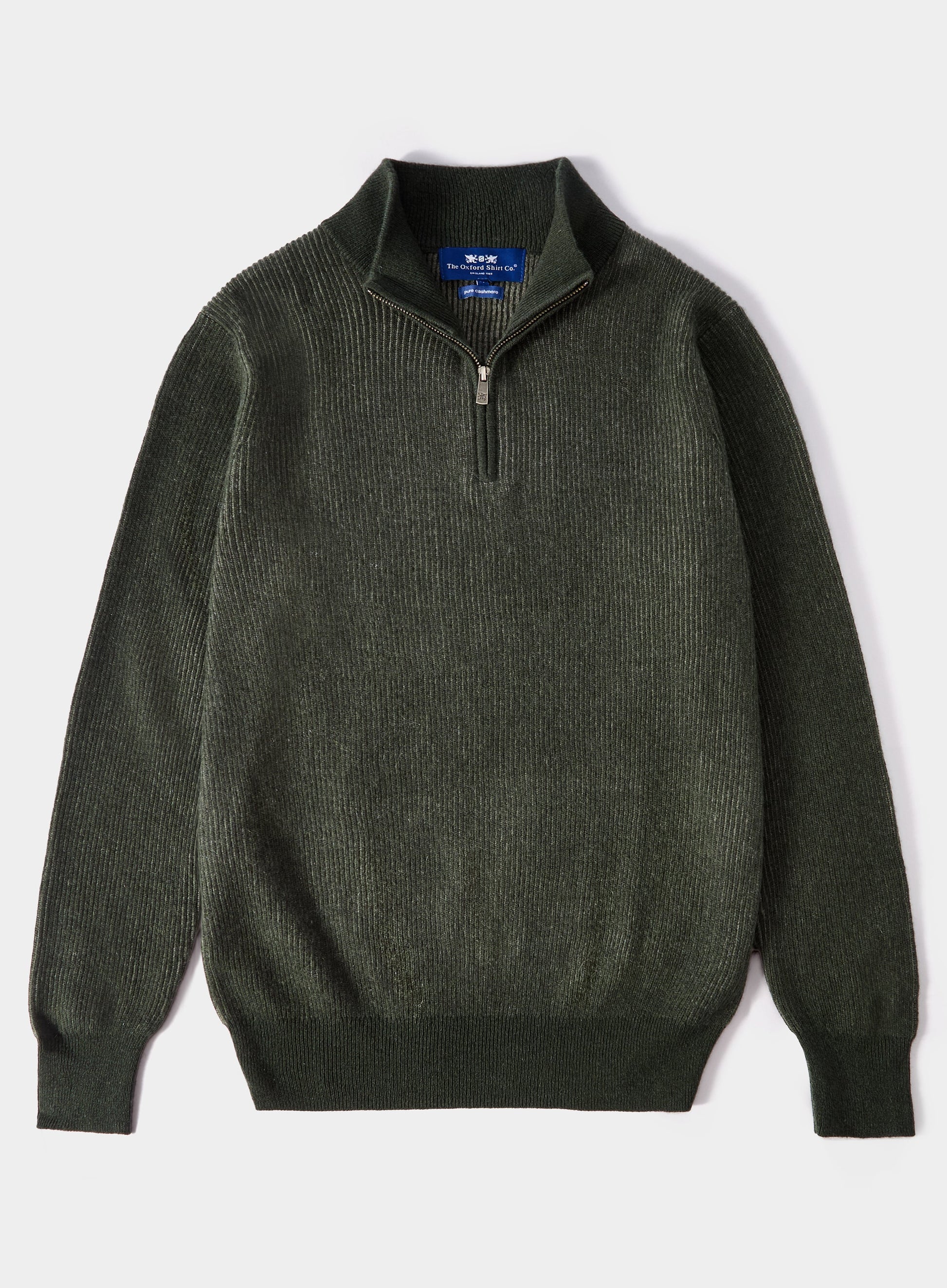 Cashmere Plaited Rib 1/4 Zip in Green