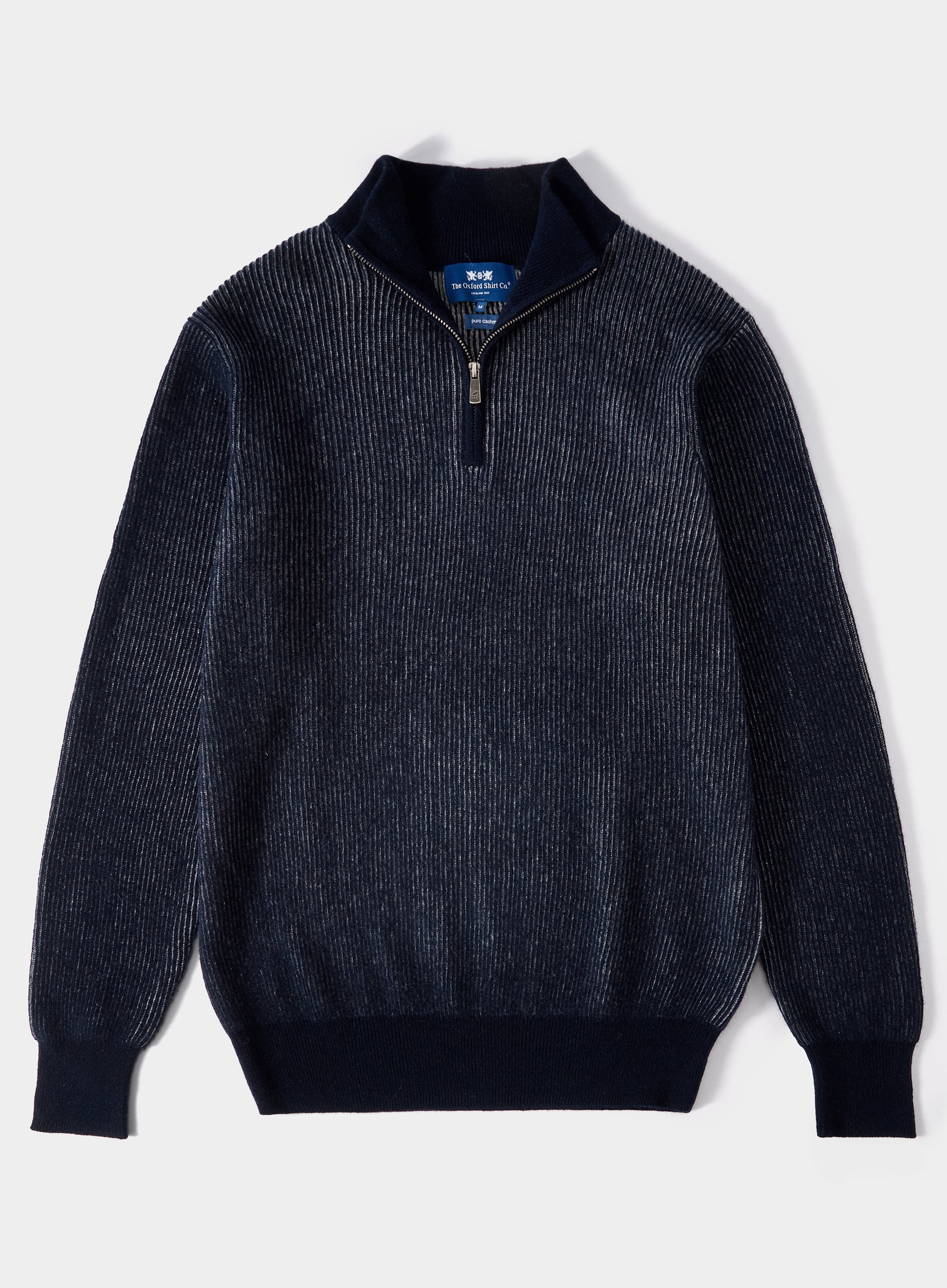 Cashmere Plaited Rib 1/4 Zip in Navy