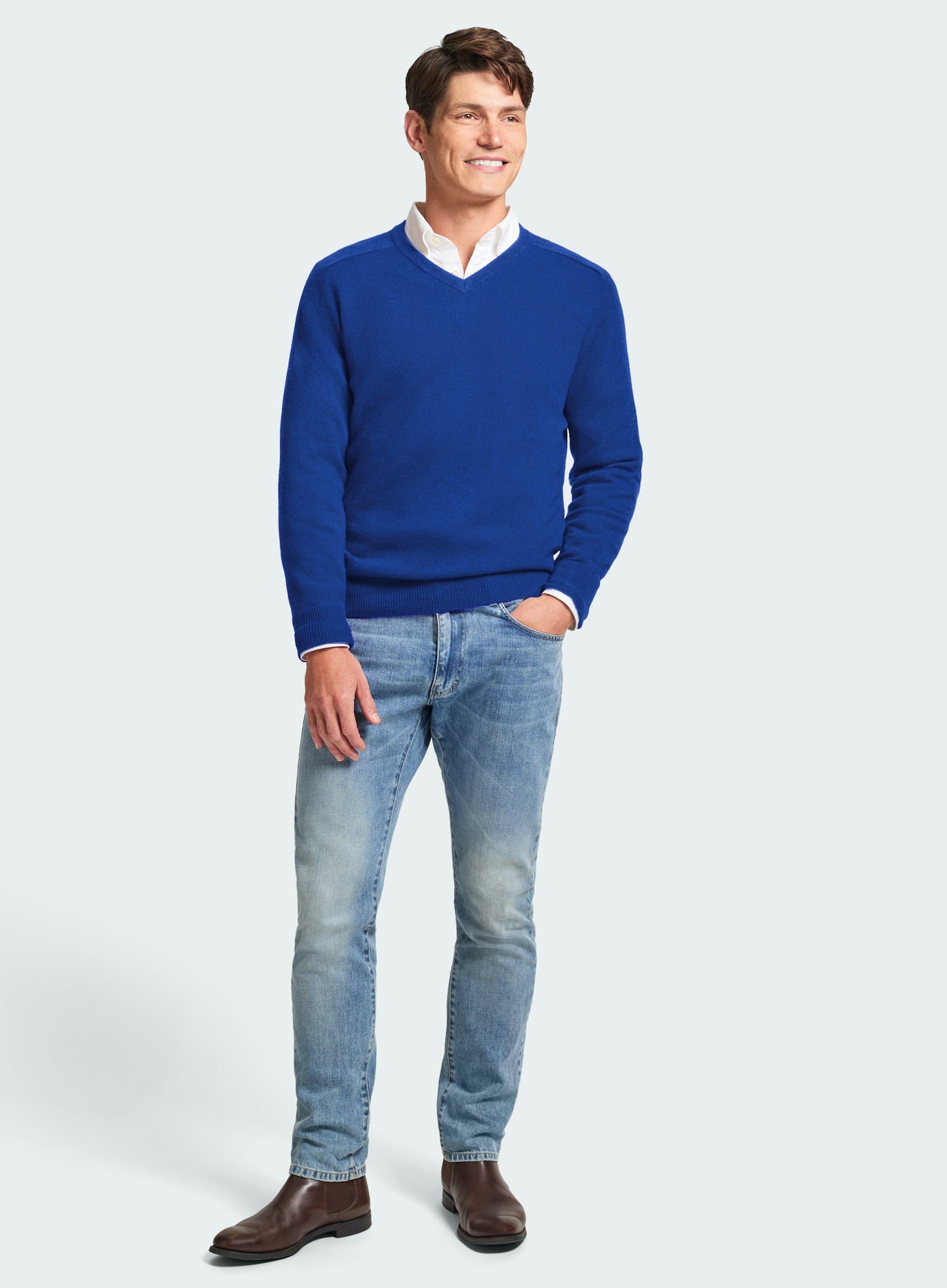 Cashmere V Neck in Ultra Blue
