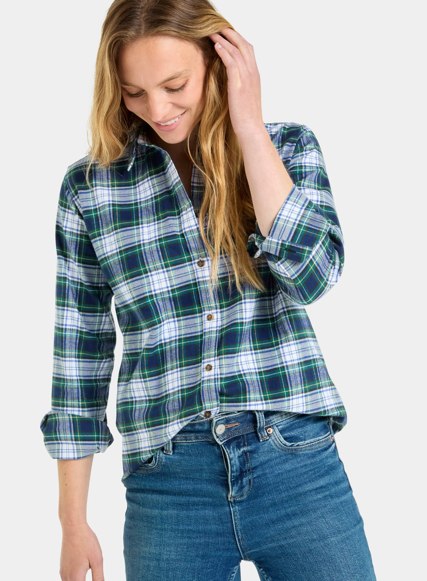 Classic Flannel Shirt - White and Green Check
