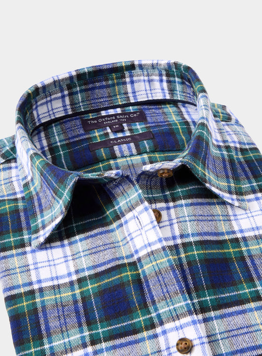 Classic Flannel Shirt - White and Green Check