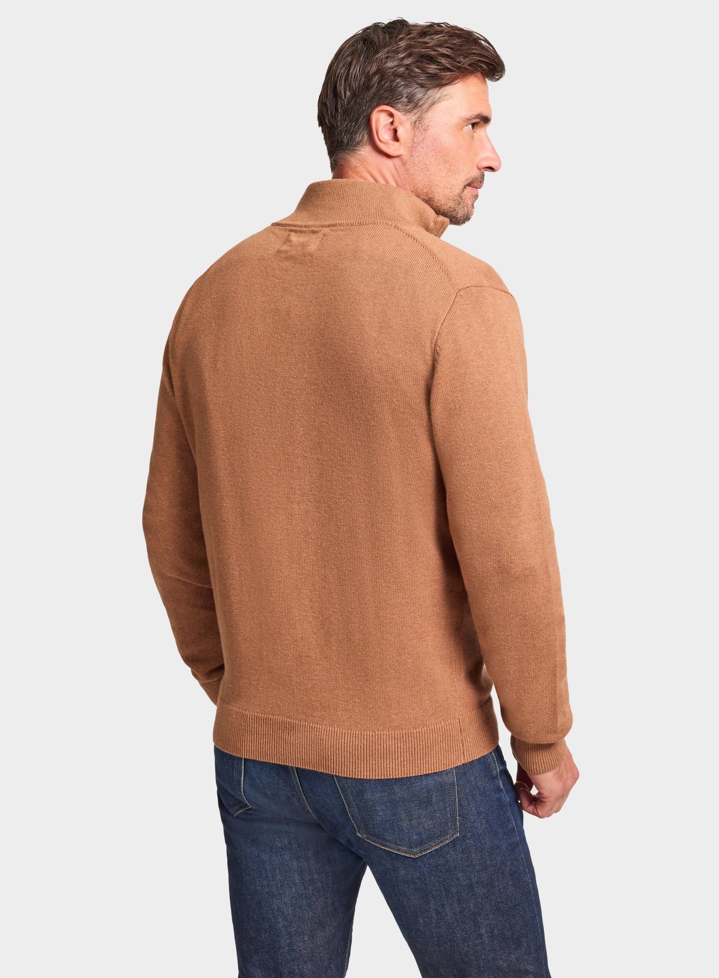 Cotton Cashmere 1/4 Zip in Light Brown