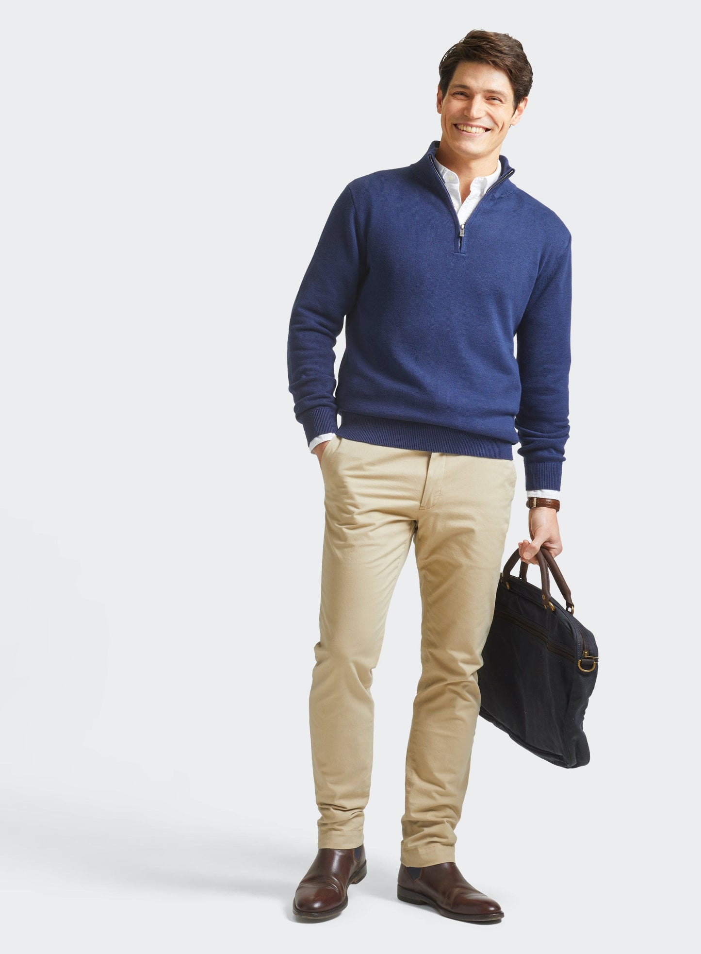 Cotton Cashmere 1/4 Zip in Midnight