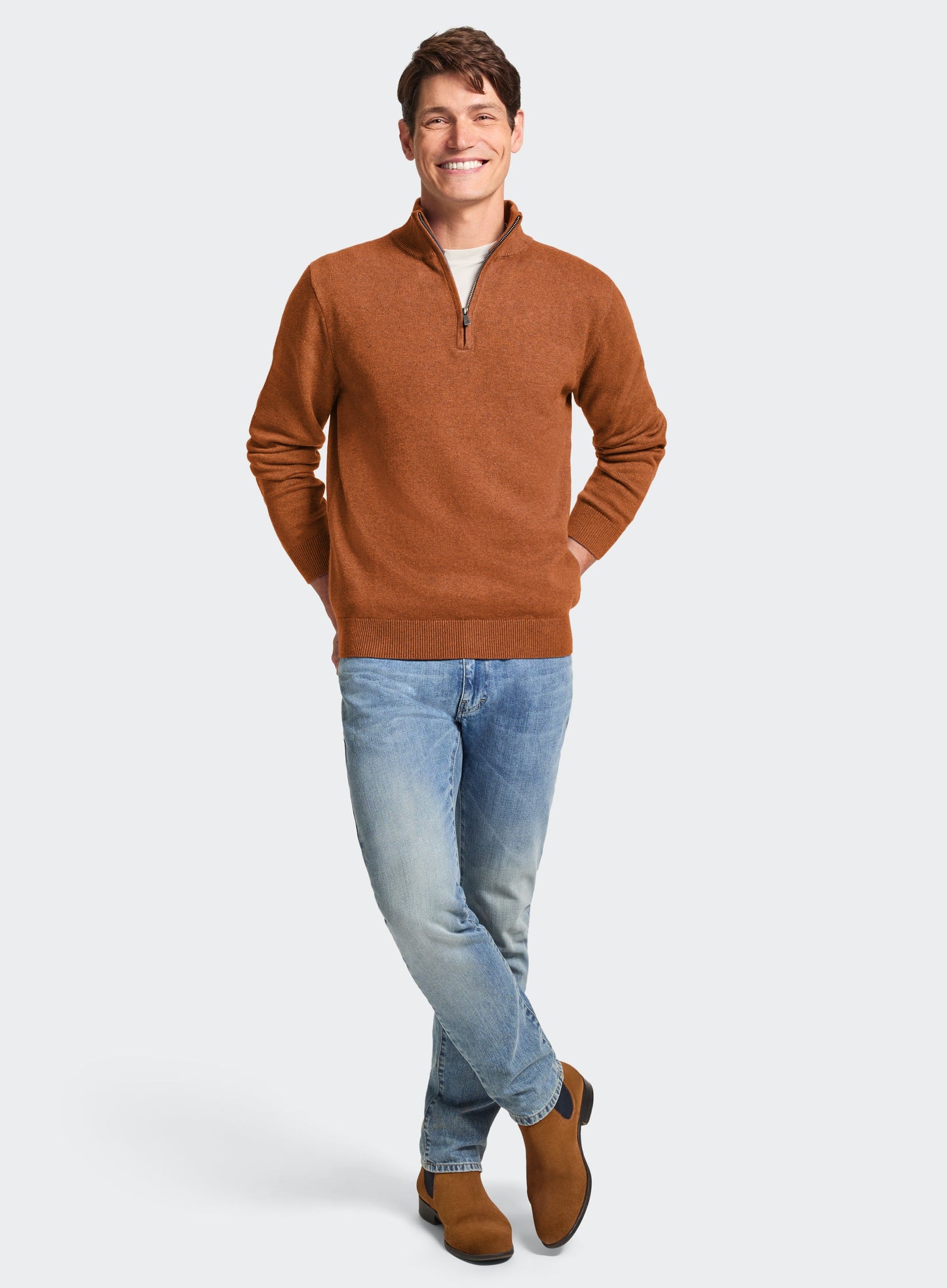 Cotton Cashmere 1/4 Zip in Rust