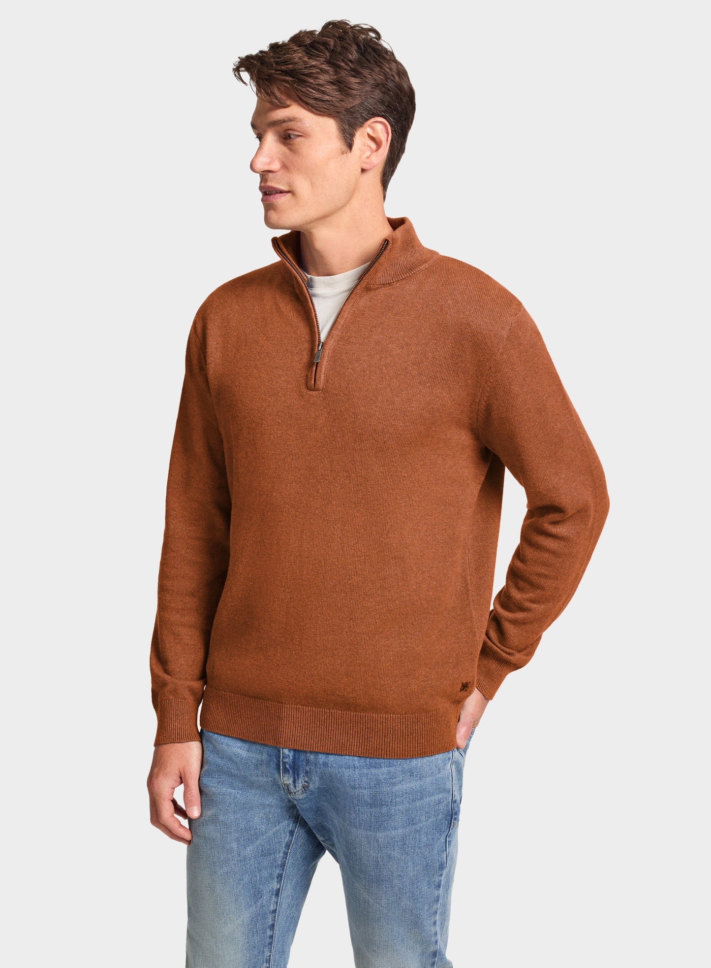 Cotton Cashmere 1/4 Zip in Rust