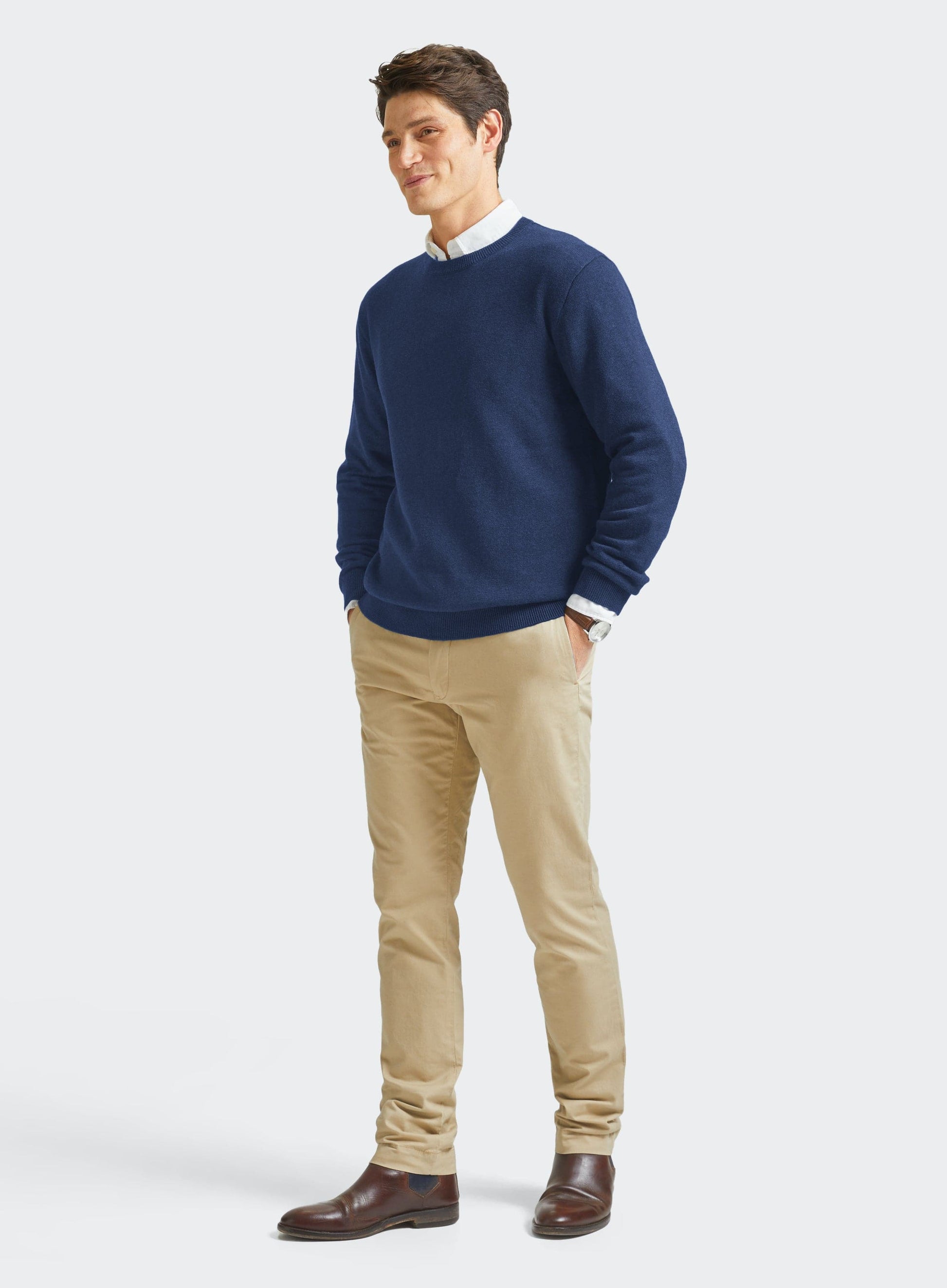 Cotton Cashmere Crew Neck in Midnight