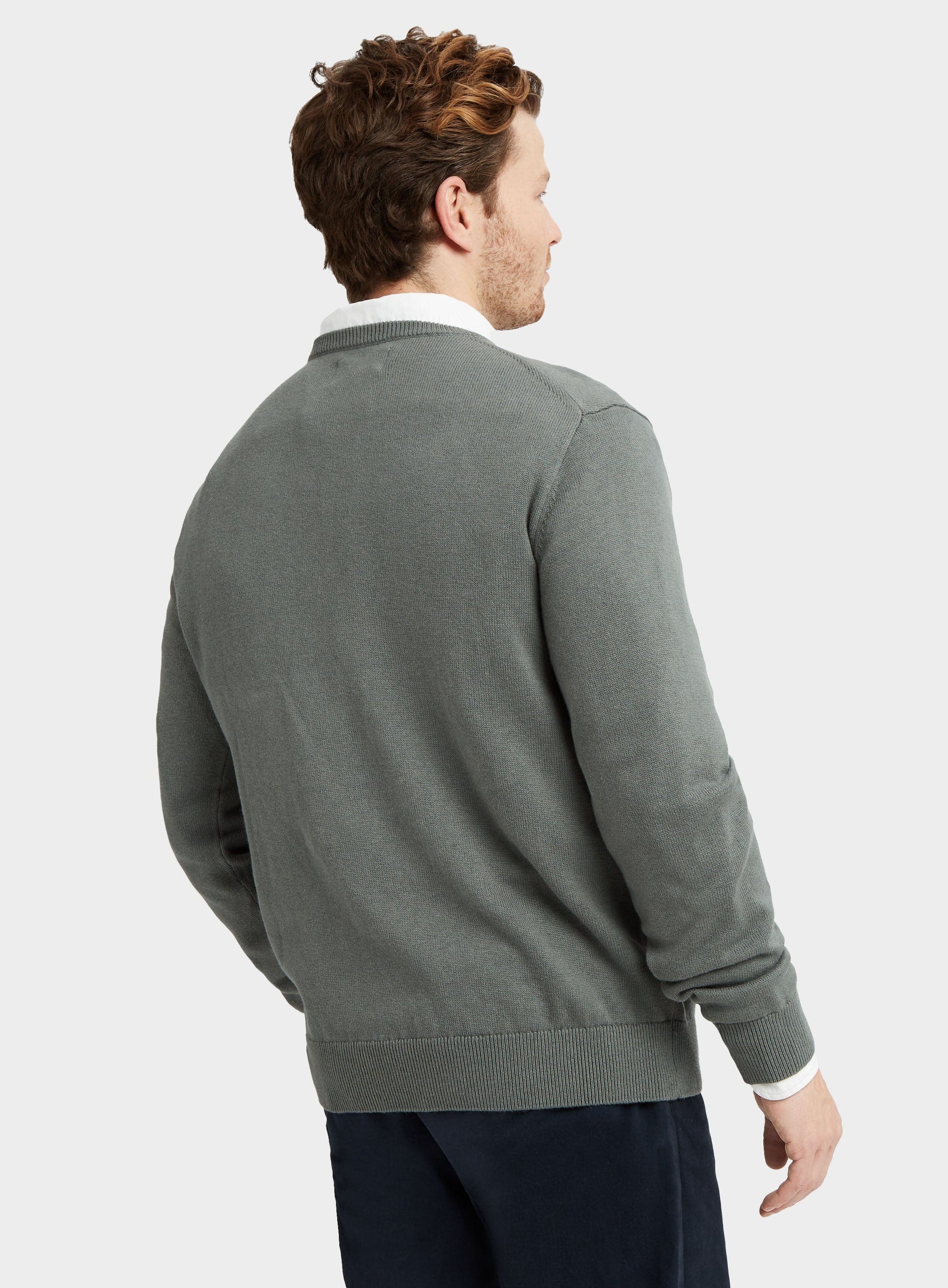 Cotton Cashmere Crew Neck in Moss
