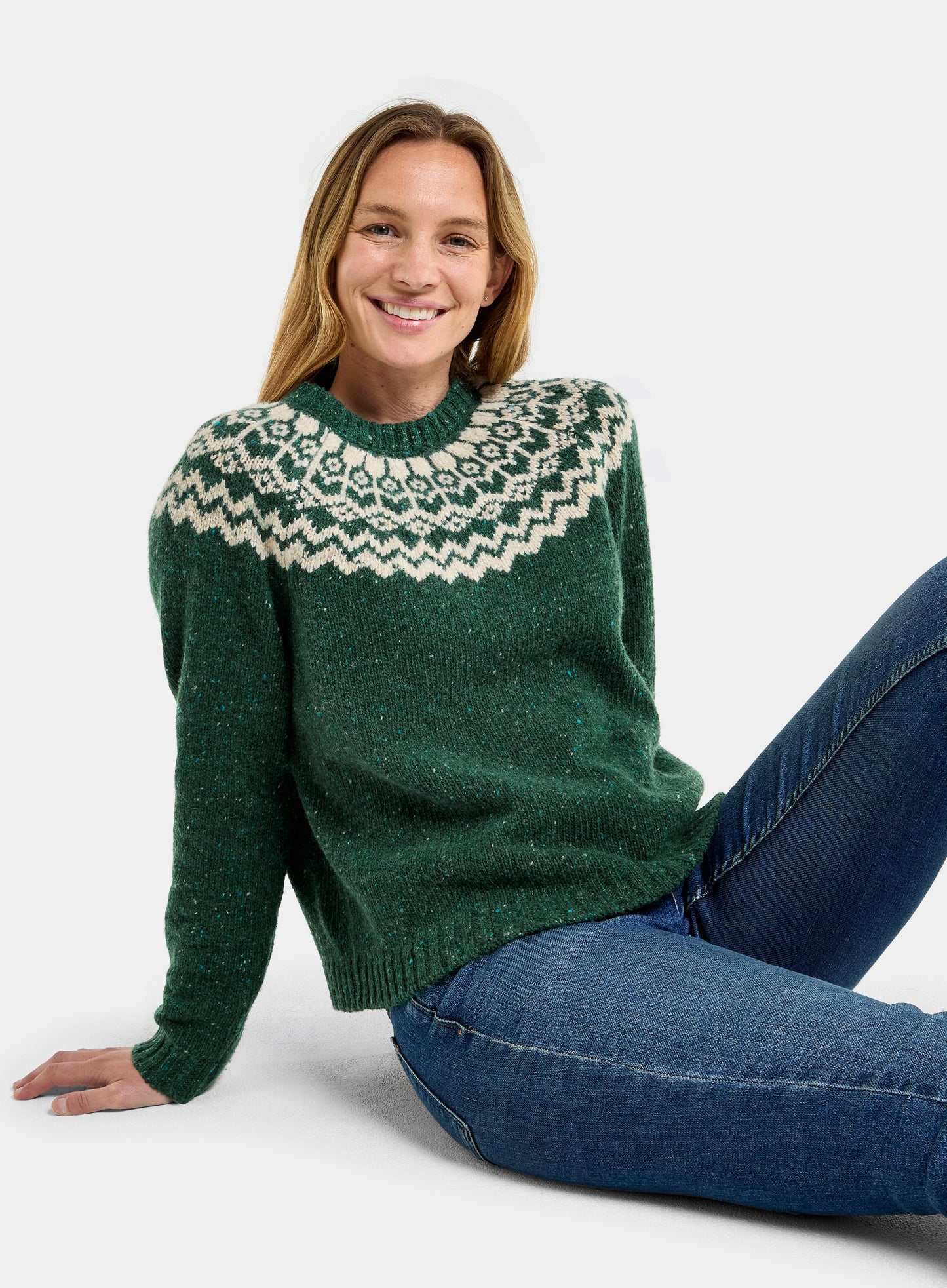 Crew Neck Fairisle Jumper - Green