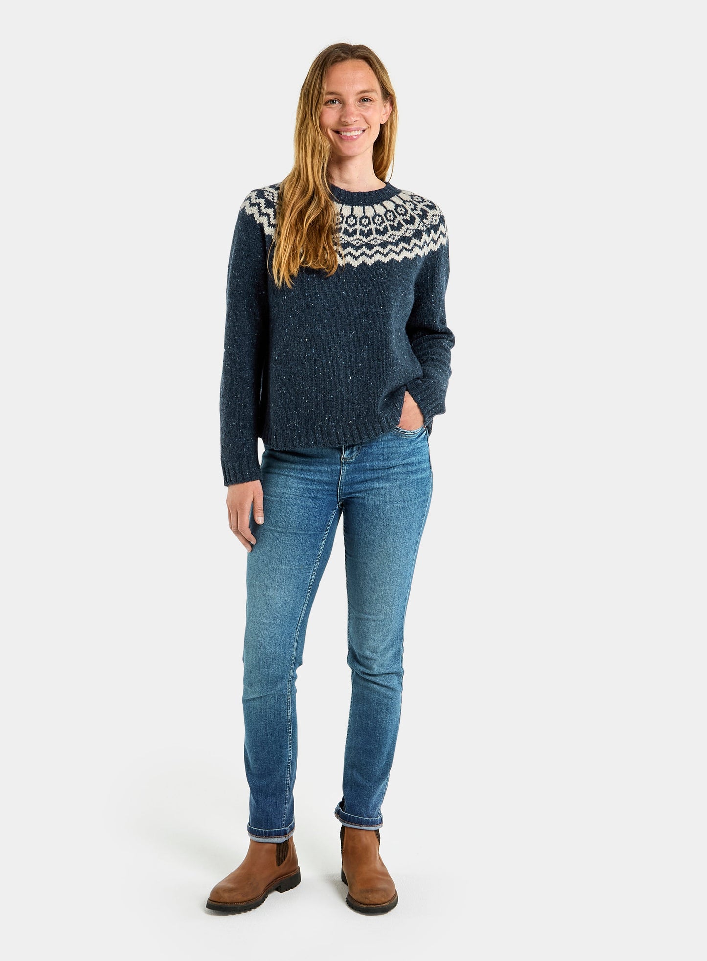 Crew Neck Fairisle Jumper - Navy