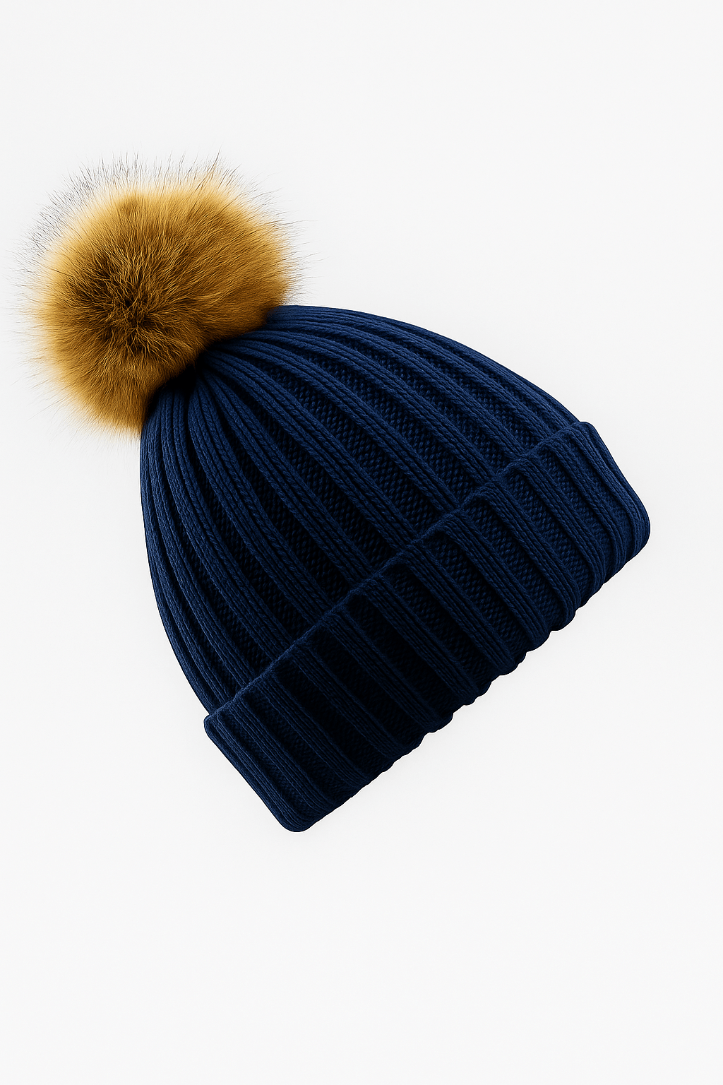 Faux Fur Bobble Hat - Navy
