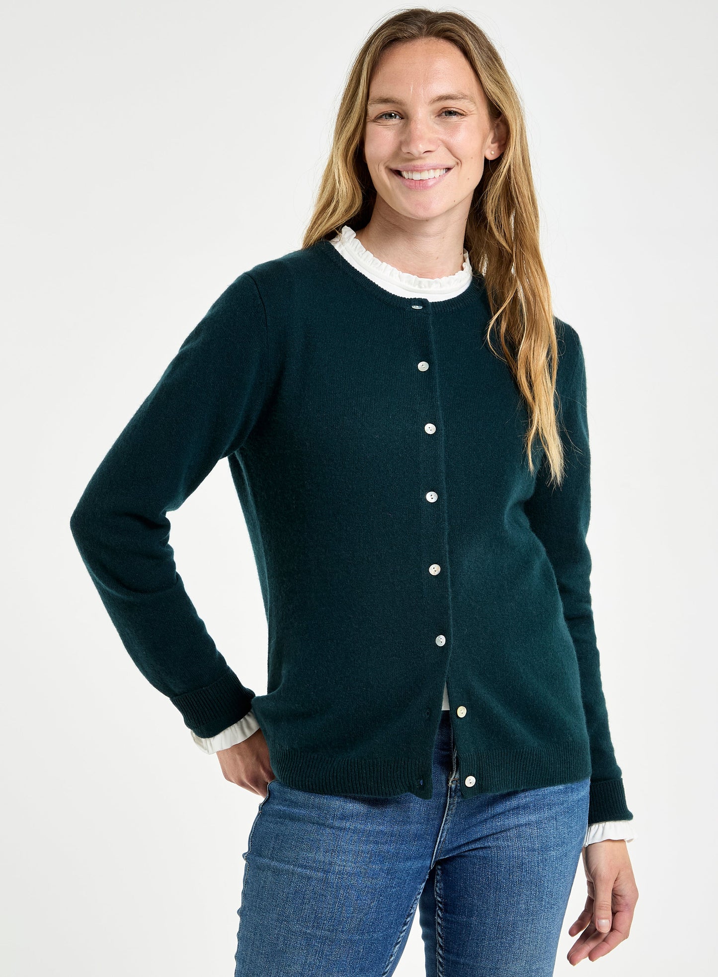 Frill Neck Long Sleeve Top in Ivory